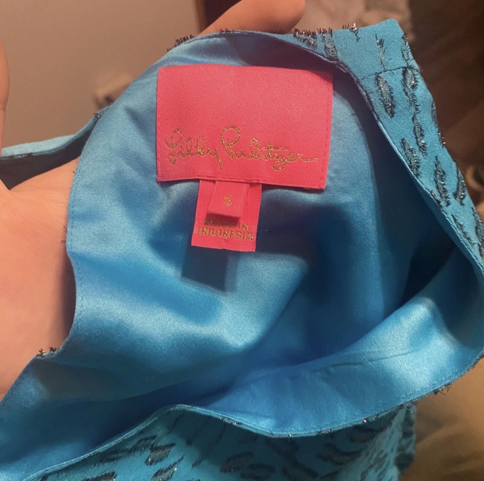 Other Lilly Pulitzer Blue Metallic Wrap Mini Dress Small Size S / US 4 / IT 40 - 5 Thumbnail