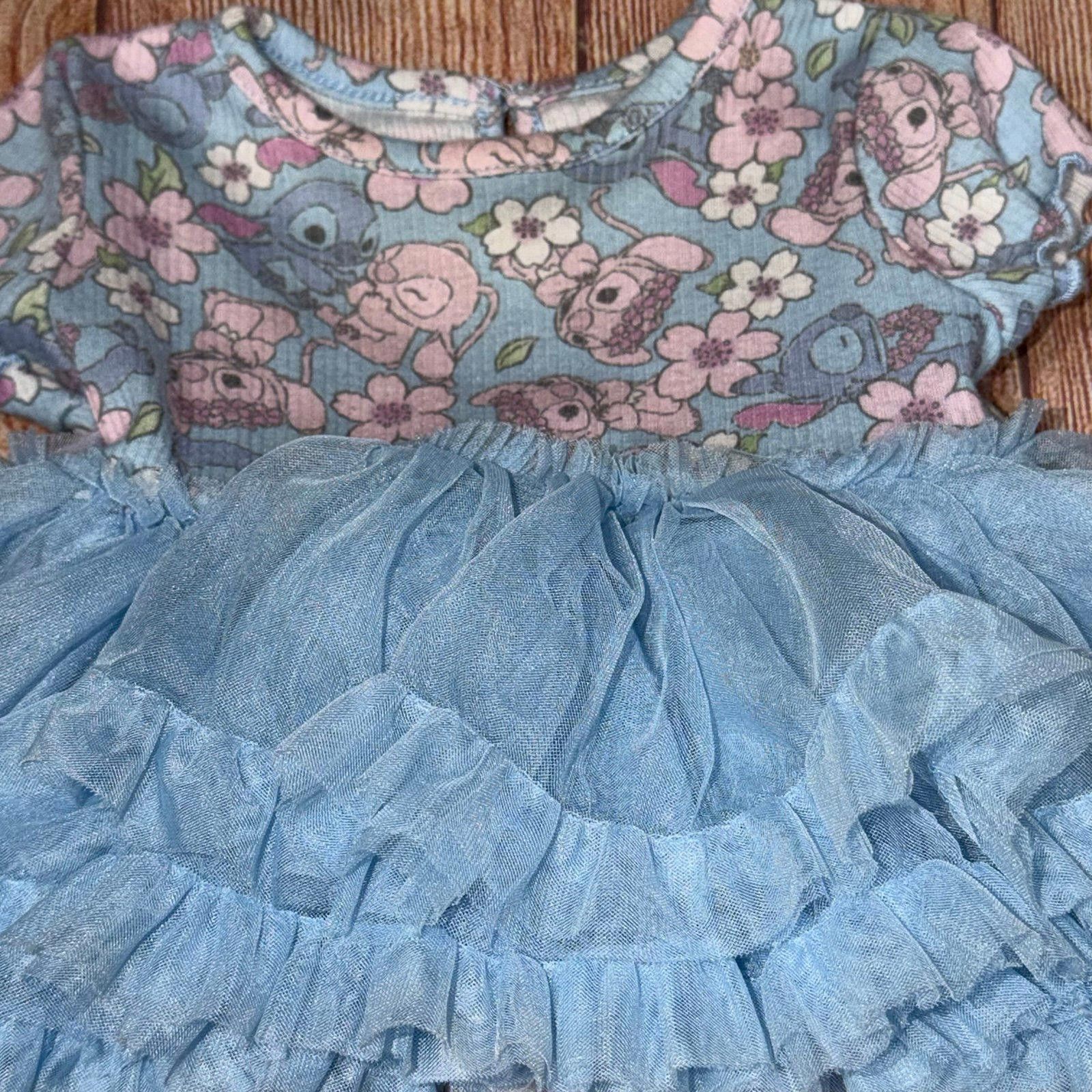 Other Disney Baby Stitch and Floral Print Dress 3-6 Months Size ONE SIZE - 2 Thumbnail