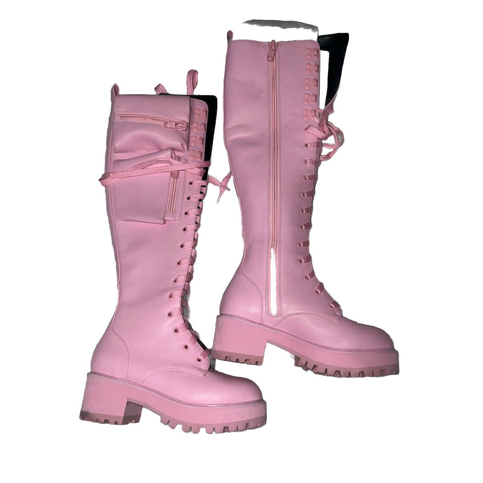 Designer Bubblegum Pink Obsidian Dolls Kill Knee-High Boots Platform Size US 5 / IT 35 - 4 Thumbnail