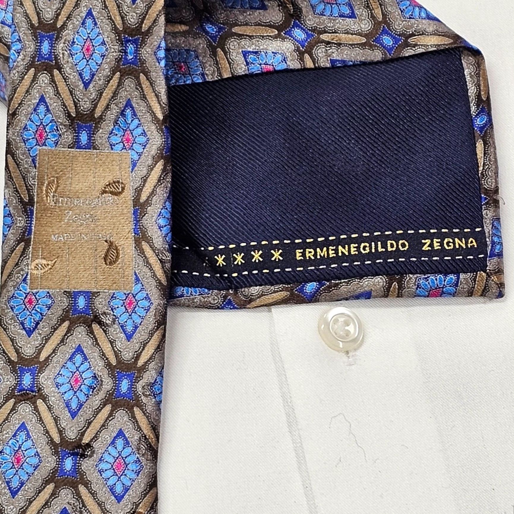 Ermenegildo Zegna ERMEENEGILDO ZEGNA Luxury Tie Men's Long 62" Silk Blue Geometric Designer Preppy Mens Size ONE SIZE - 4 Thumbnail