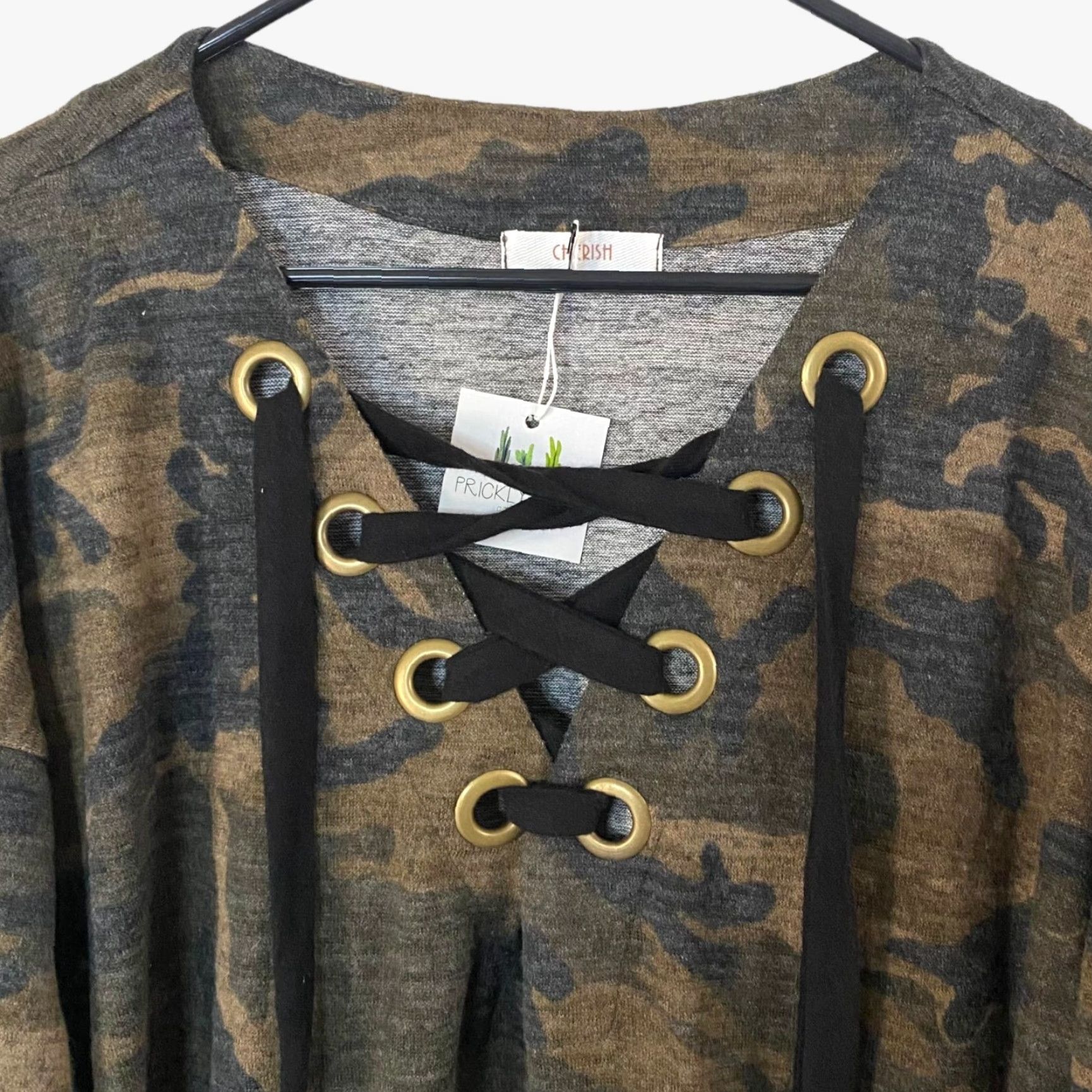 Vintage Cherish Camouflage Lace-Up Long-Sleeve Dress Casual Women Green L Size L / US 10 / IT 46 - 5 Thumbnail