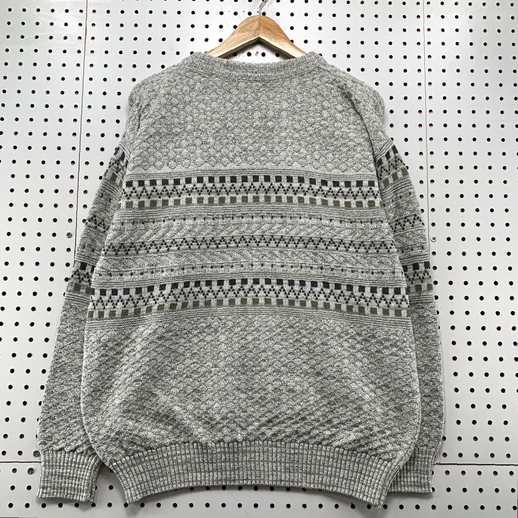 Vintage Vintage 90s St. John's Bay Gray Black Green Knitted Crew Neck Sweatshirt Mens Medium Casual Geometric Pattern Size US M / EU 48-50 / 2 - 7 Thumbnail