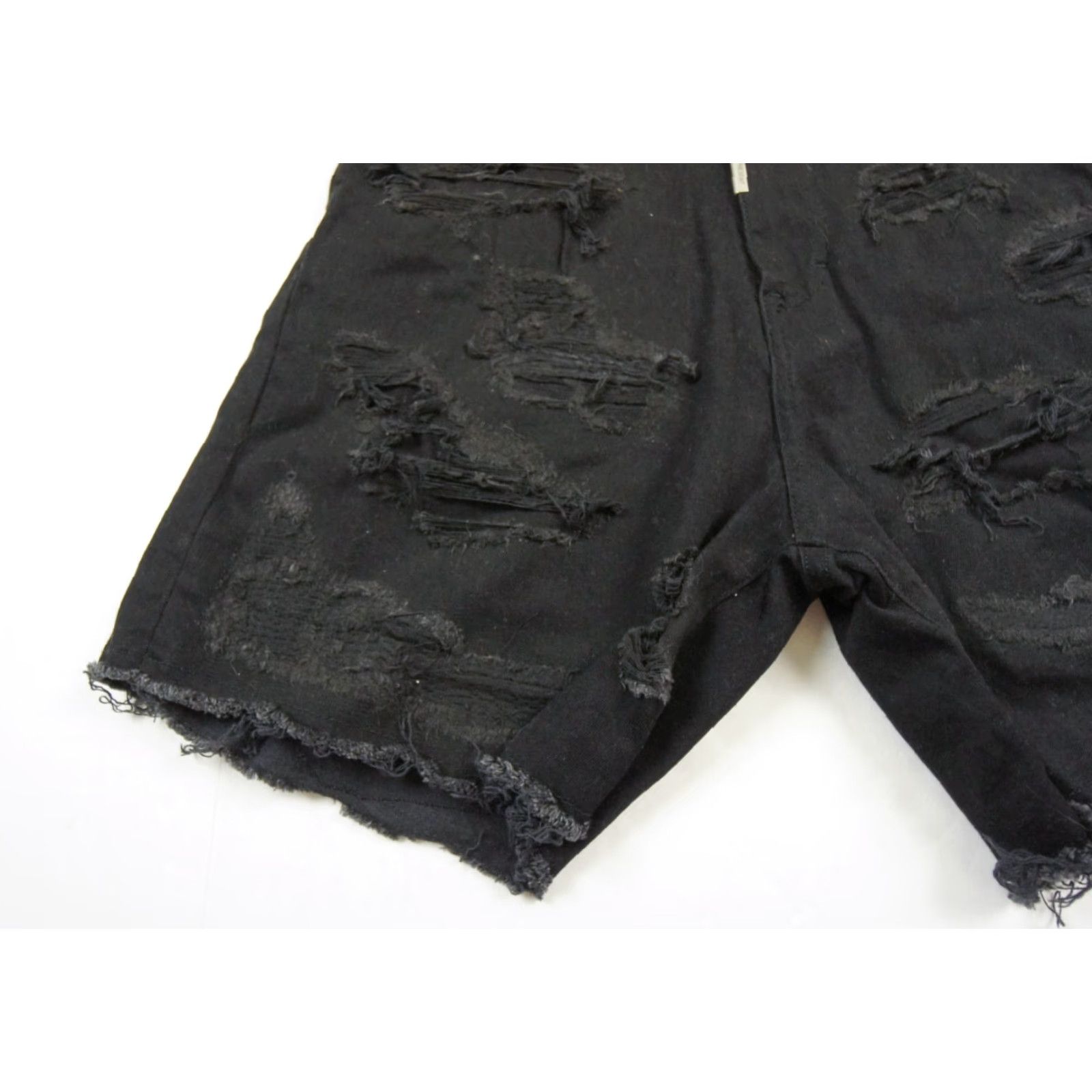 Vintage Represent Mens Denim Shorts 30 Black Shredded Distressed Stretch Cotton Spandex Mens Size US 30 / EU 46 - 4 Thumbnail