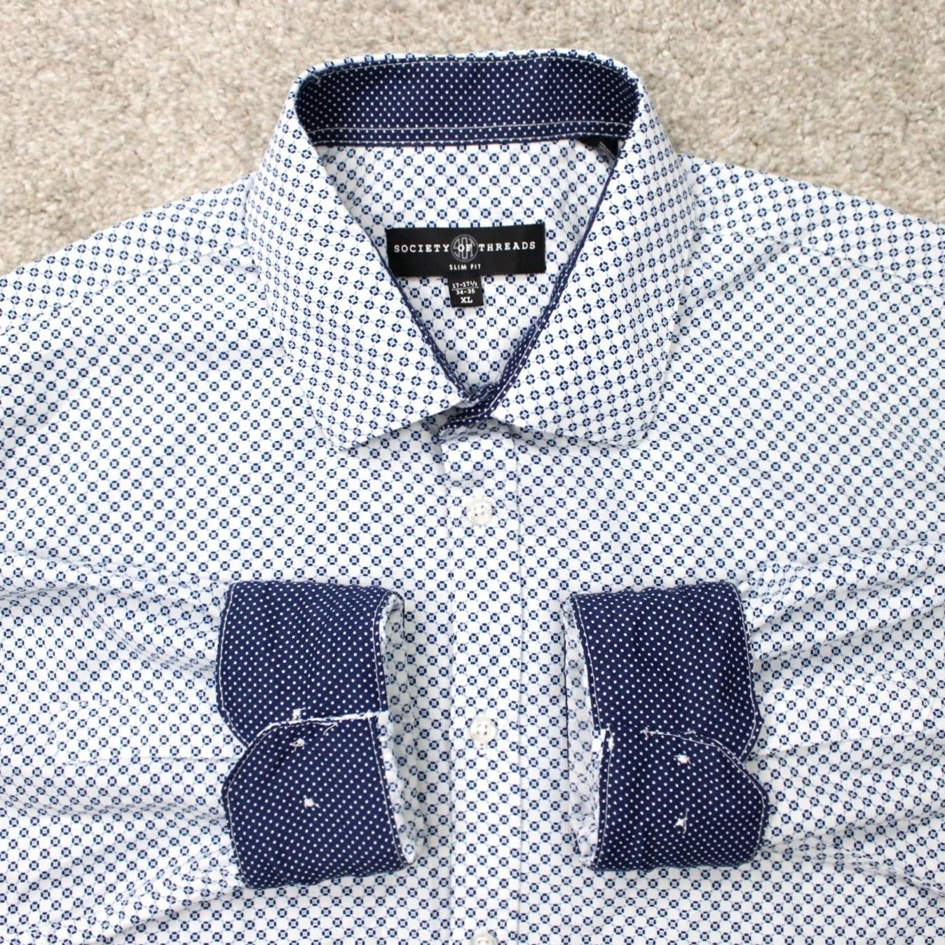 Vintage Society of Threads Shirt Mens XL White/Blue Check Slim Fit L/S Button-Up Shirt Size US XL / EU 56 / 4 - 2 Thumbnail