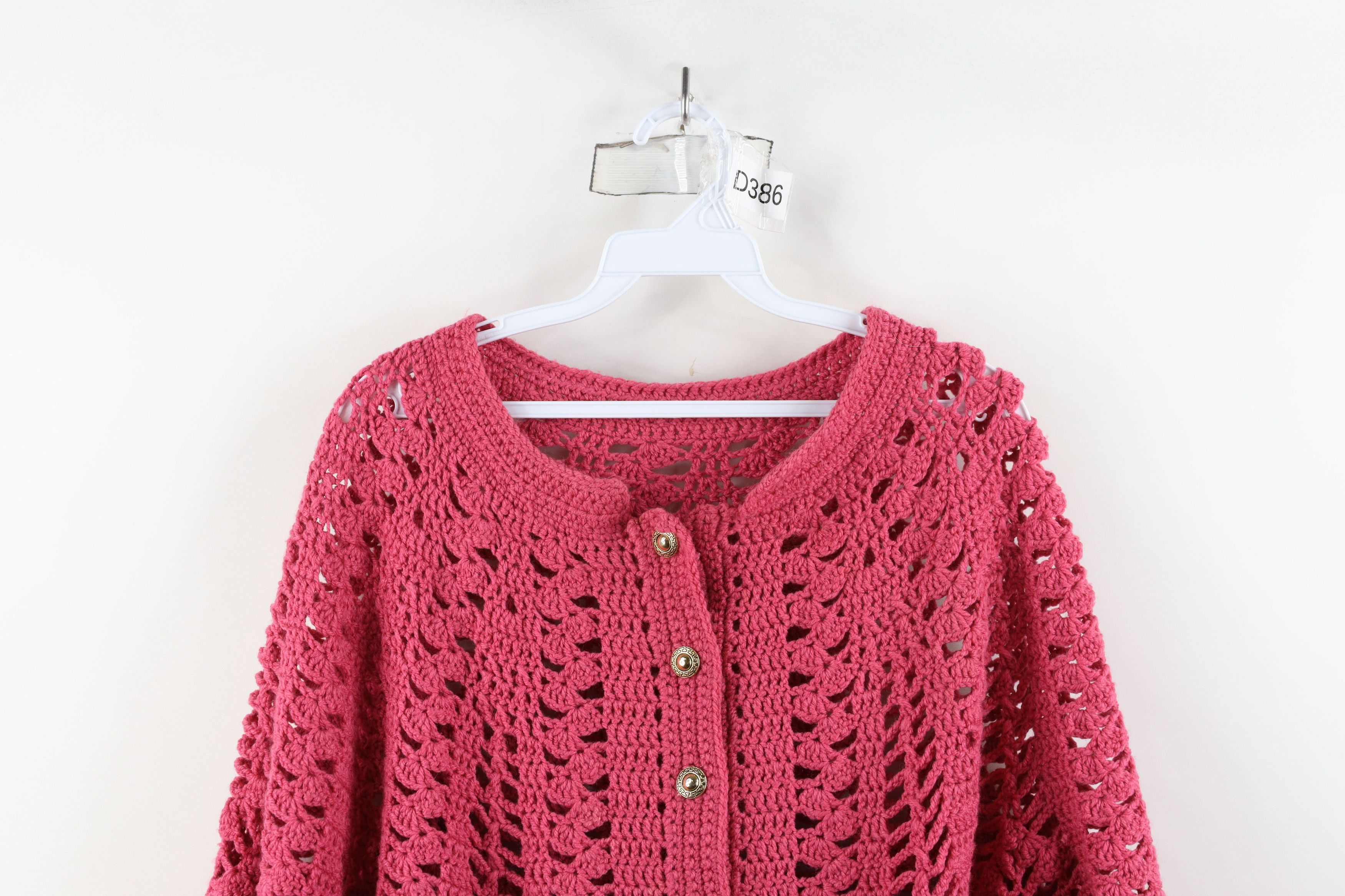 Vintage Vintage 50s 60s Streetwear Crochet Sweater Cape Poncho Pink Size ONE SIZE - 2 Thumbnail