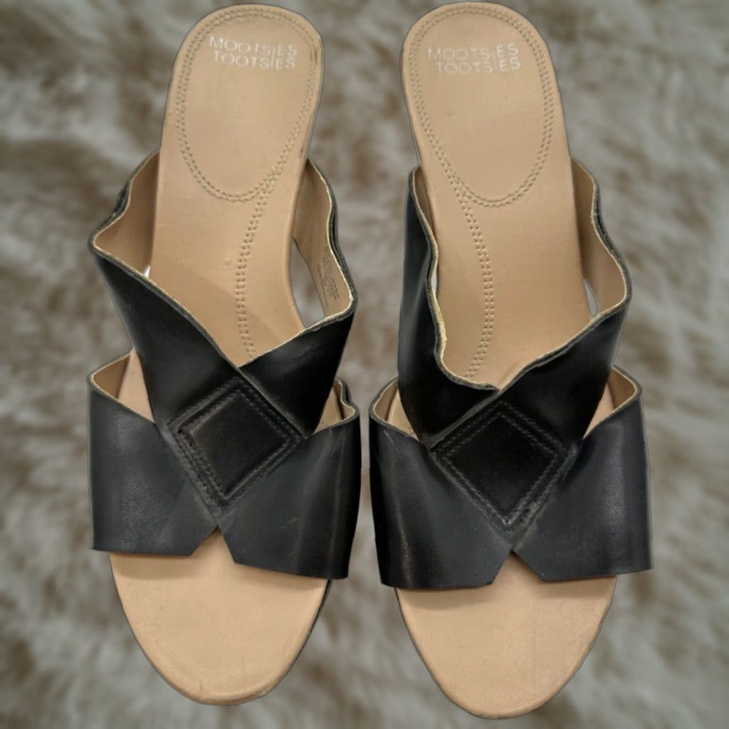 Vintage MootsiesTootsies Womens Black Heeled Open Toe Sandals Size 9M Size US 9 / IT 39 - 1 Thumbnail