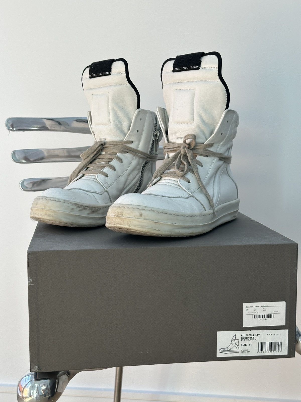 image of Rick Owens Chalk White Geobasket Shoes, Men's (Size 8)