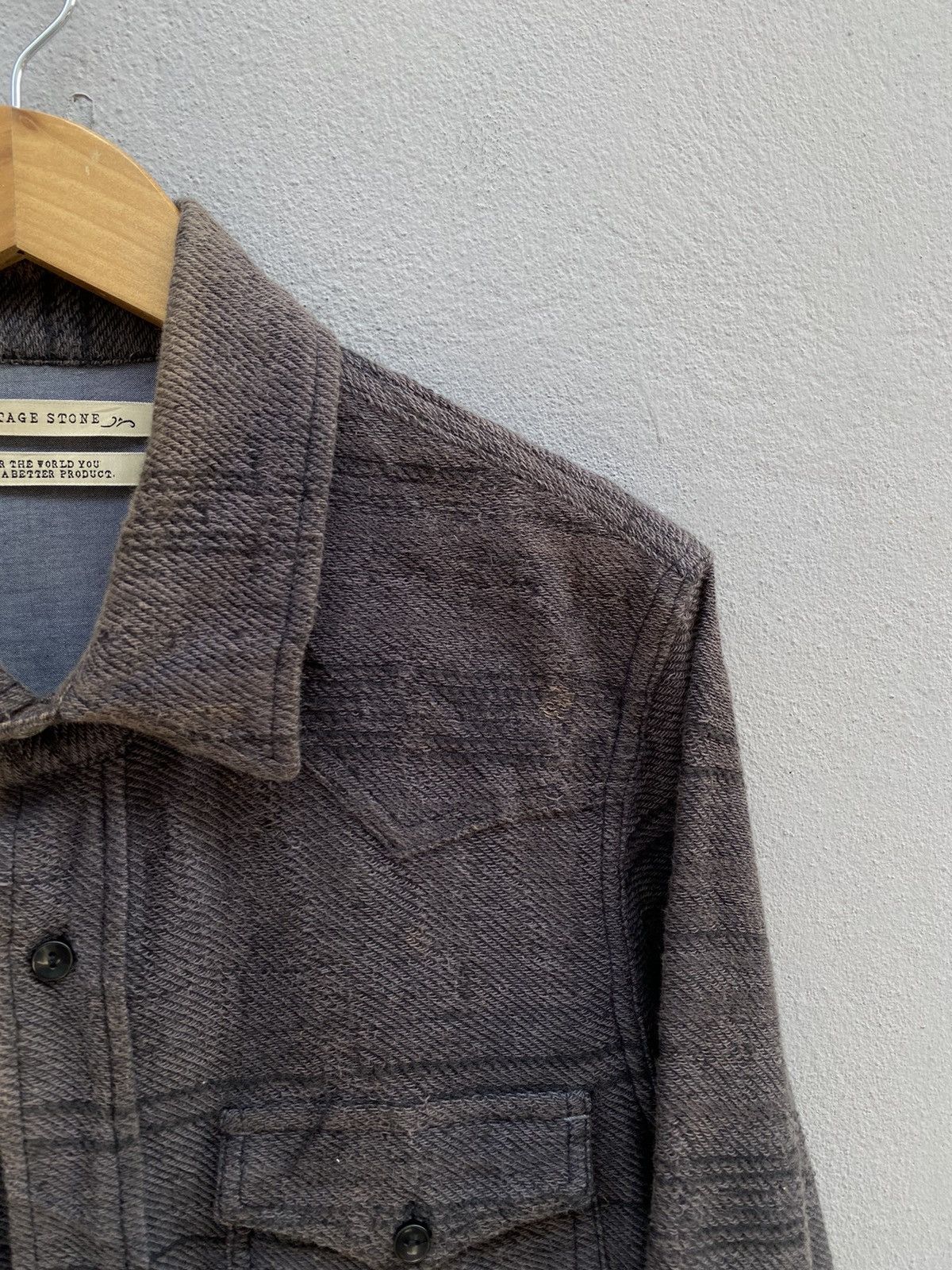 Flannel × Japanese Brand HERITAGE STONE Distress Look Charcoal Grey Flannel Size US M / EU 48-50 / 2 - 7 Thumbnail