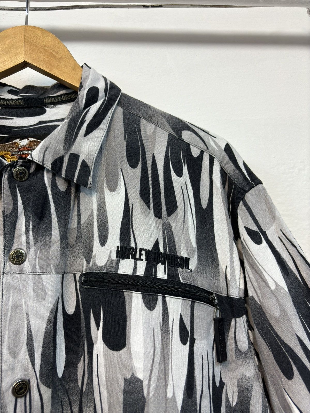 Harley Davidson × Vintage Crazy Vintage 90s Harkey Davidson Flames Work Shirt Y2K Rare Size US L / EU 52-54 / 3 - 2 Thumbnail