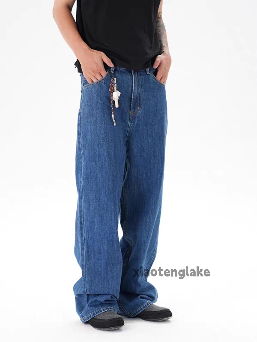 Jean Unisex washed faded loose baggy skate hiphop jeans Size US 36 / EU 52 - 8 Thumbnail