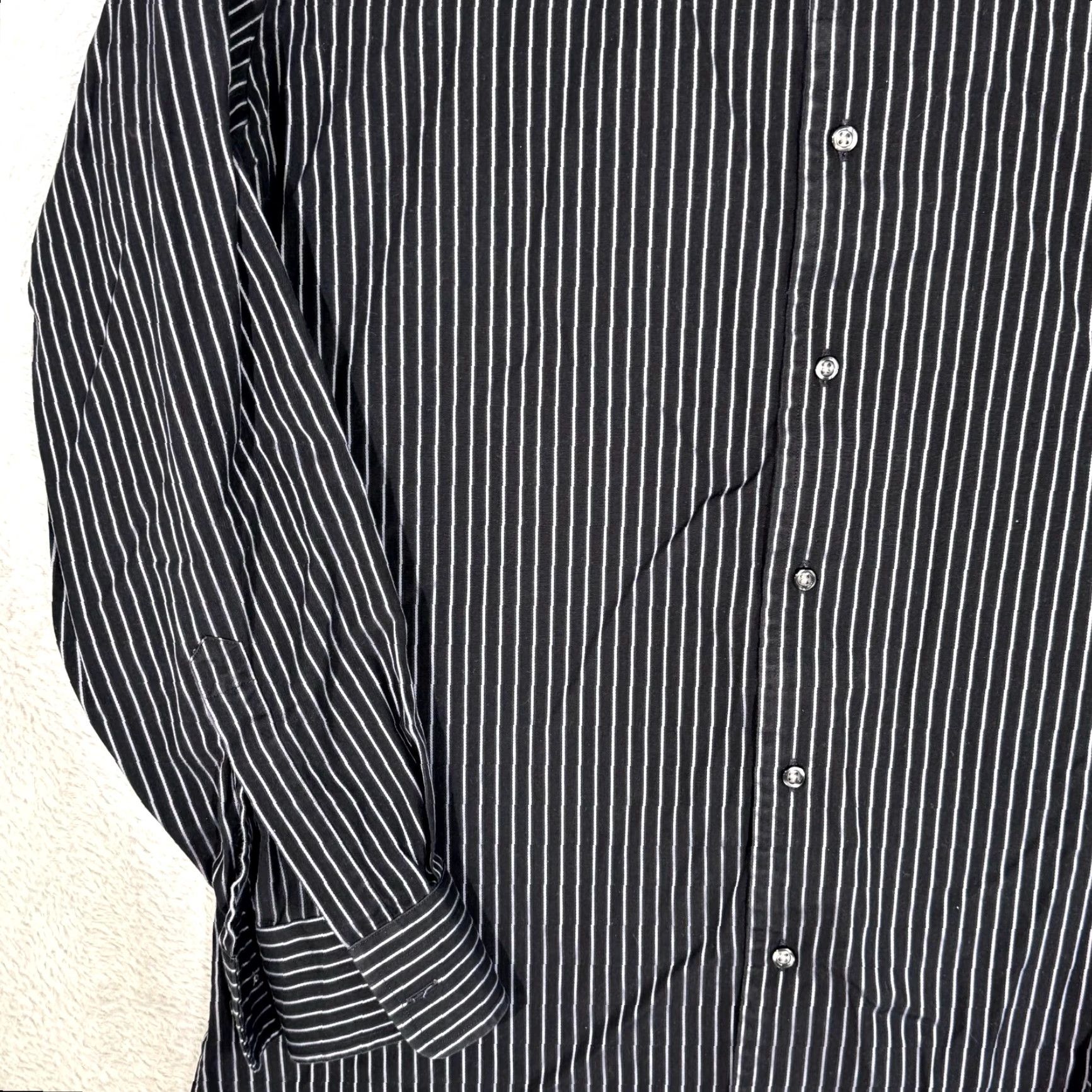 Hugo Boss HUGO BOSS Dress Shirt 17 (34/35) Black Pinstripe Long Sleeve Button-Up Mens Shirt Size 46R - 3 Thumbnail