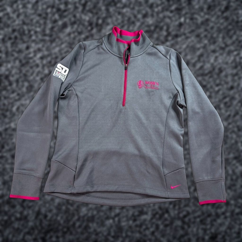 Nike Nike Golf Jacket Womens L Gray Pink 1/4 Zip Pullover Dri-Fit Logo Jacket Mens Womens Girls Boys Size L / US 10 / IT 46 - 1 Thumbnail