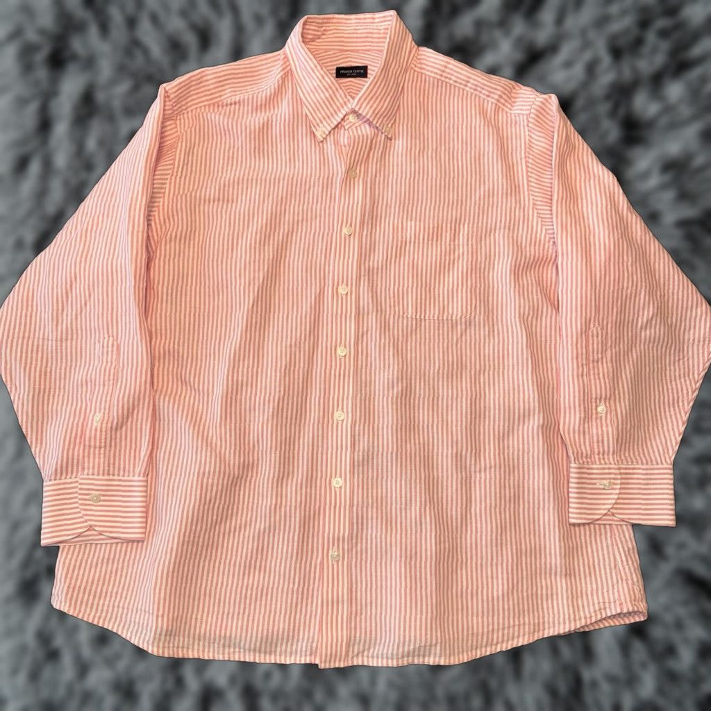 Proper Cloth Button Down Shirt 19/34 Rose Cotton And Linen Oxford Striped Shirt Mens Regular Button-Up Collared Multicolor Vintage No N/A