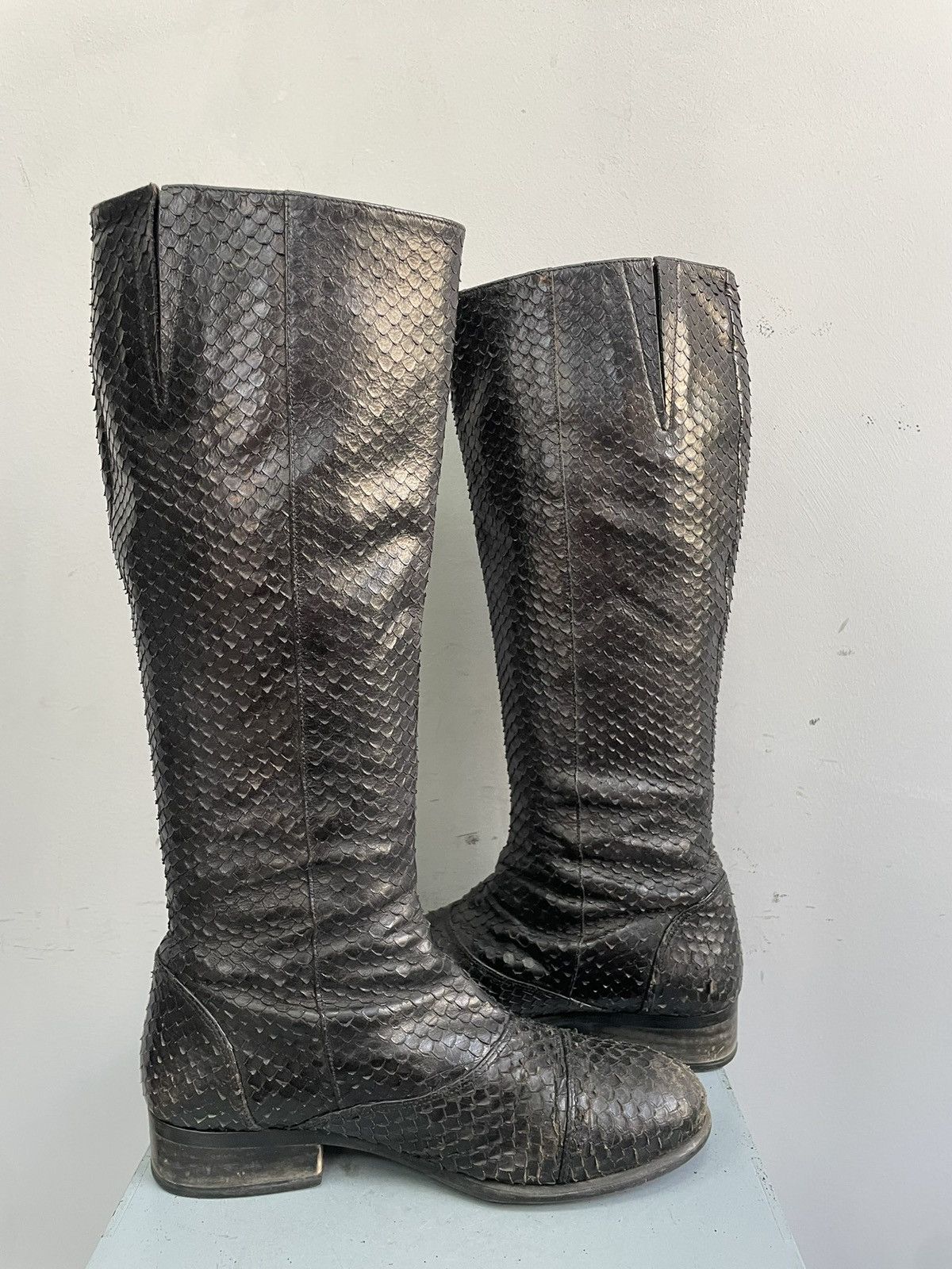 Billi Bi black boots leather snake hight moto 14thaddiction