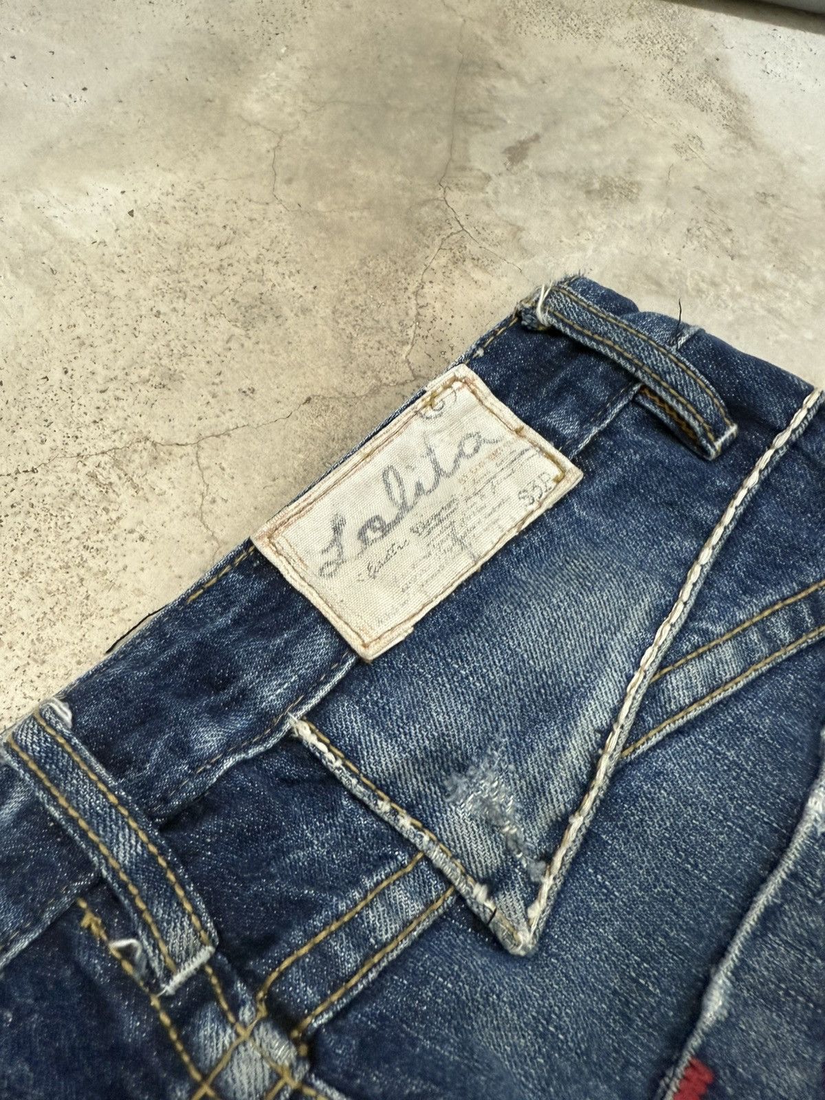 Japanese Brand Lolita Distressed Embroidery Mudwash Whisker Union Jack Pant Size US 29 - 18 Thumbnail