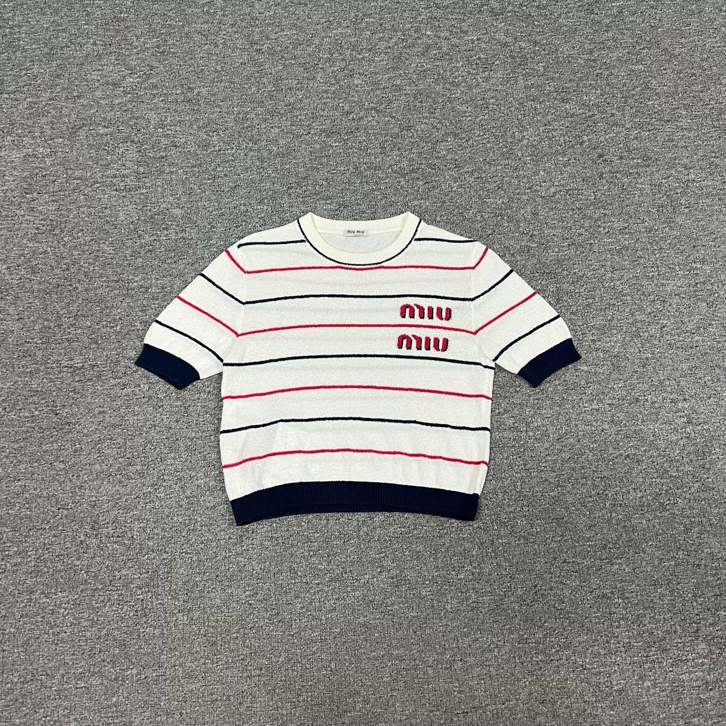 Miu Miu Miu Miu Logo Striped Knit Short Sleeve Size S / US 4 / IT 40 - 1 Thumbnail