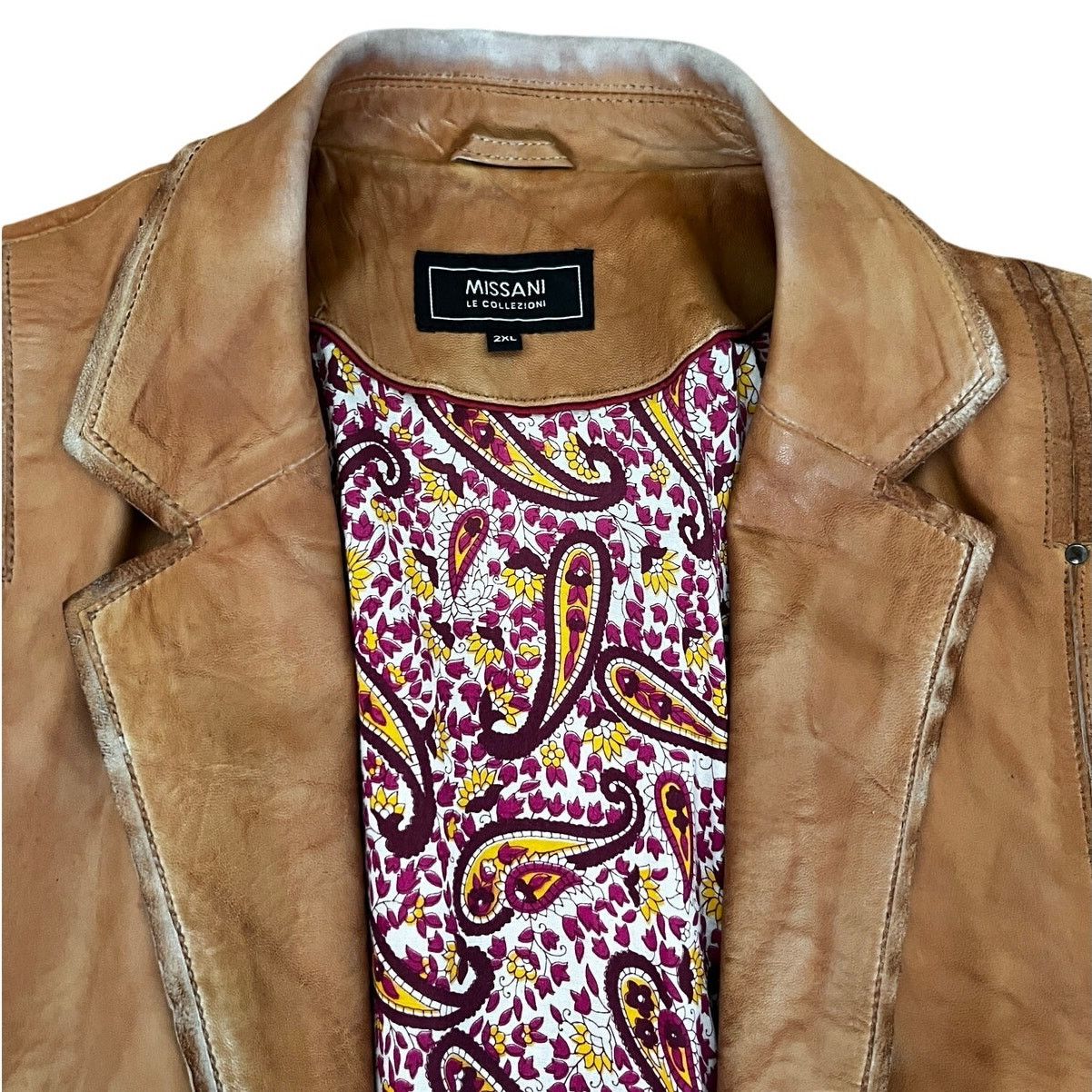 Vintage Missani Le Collezioni 2XL Distressed Leather Jacket Size US XL / EU 56 / 4 - 2 Thumbnail