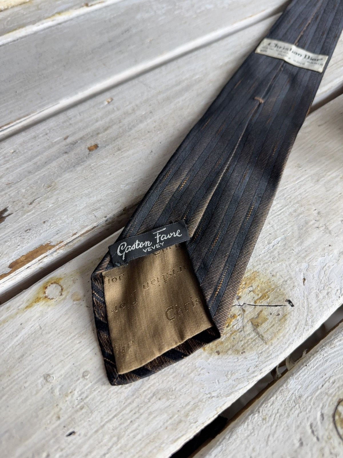 Christian Dior Monsieur 1980s Retro Christian Dior Silk Tie Brown Striped Vintage Size ONE SIZE - 7 Thumbnail