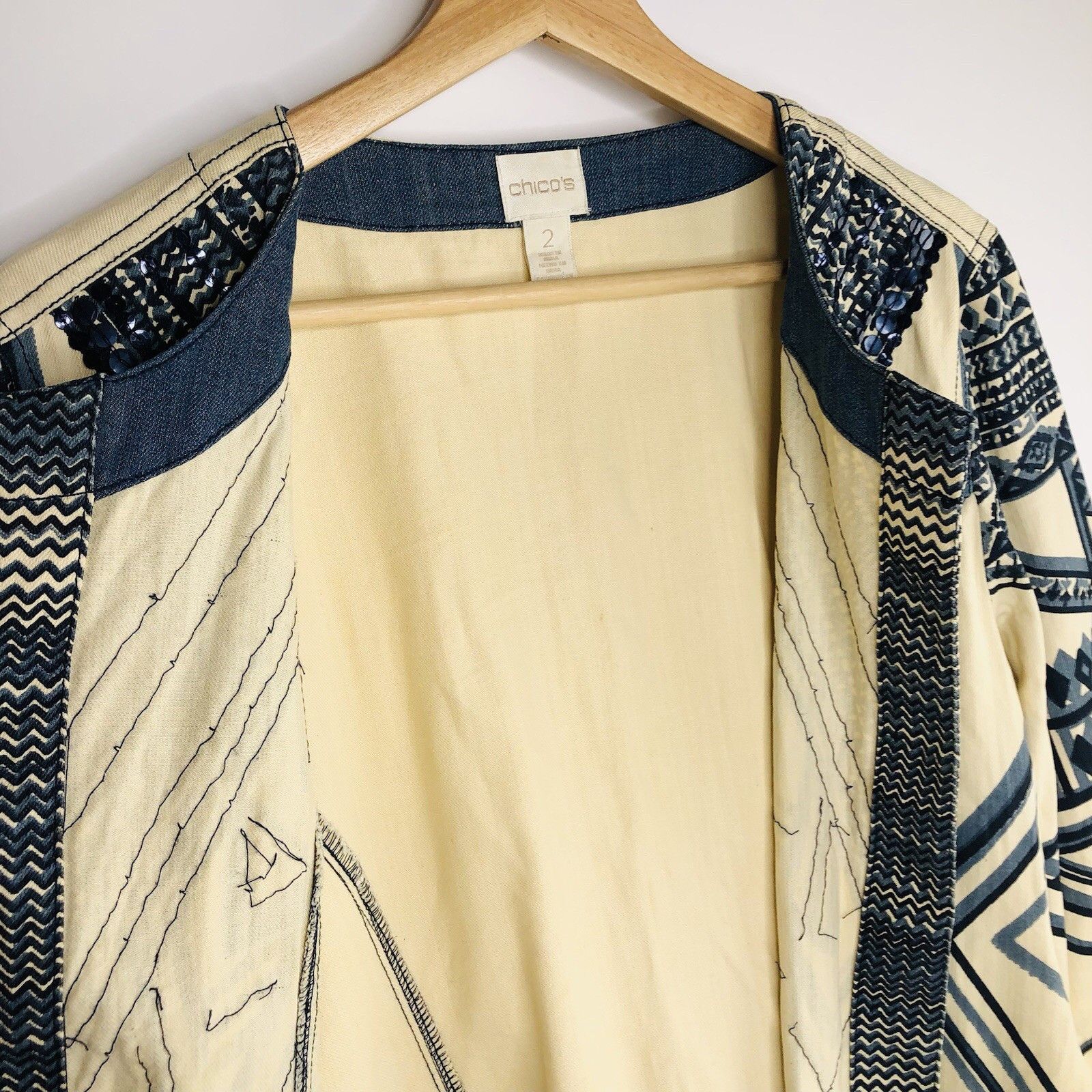 Chicos Chicos Ivory Navy Blue Artsy Jacket Size 2 Womens Pattern Size XS / US 0-2 / IT 36-38 - 6 Thumbnail