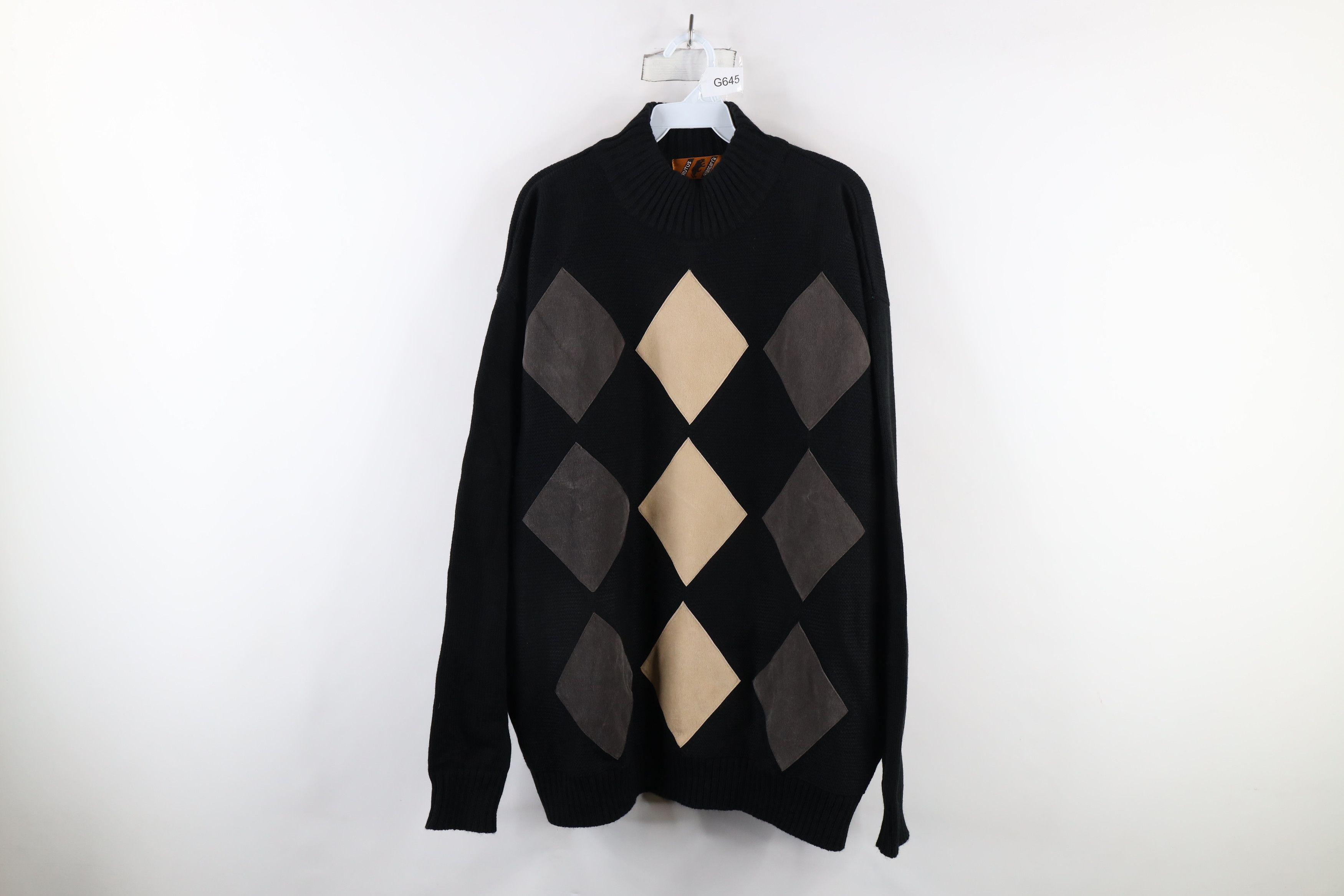 Vintage Vintage 90s Streetwear Diamond Mock Neck Knit Sweater Black Size US XL / EU 56 / 4 - 1 Thumbnail