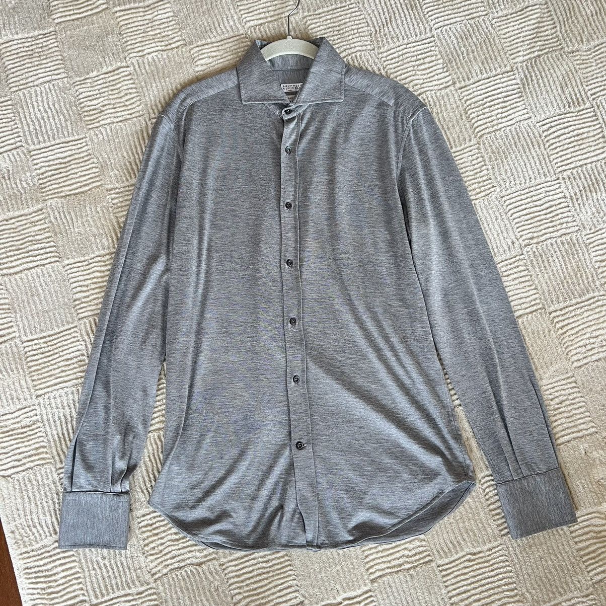 image of Brunello Cucinelli Men's Jersey Knit Sport Shirt Grey Size S