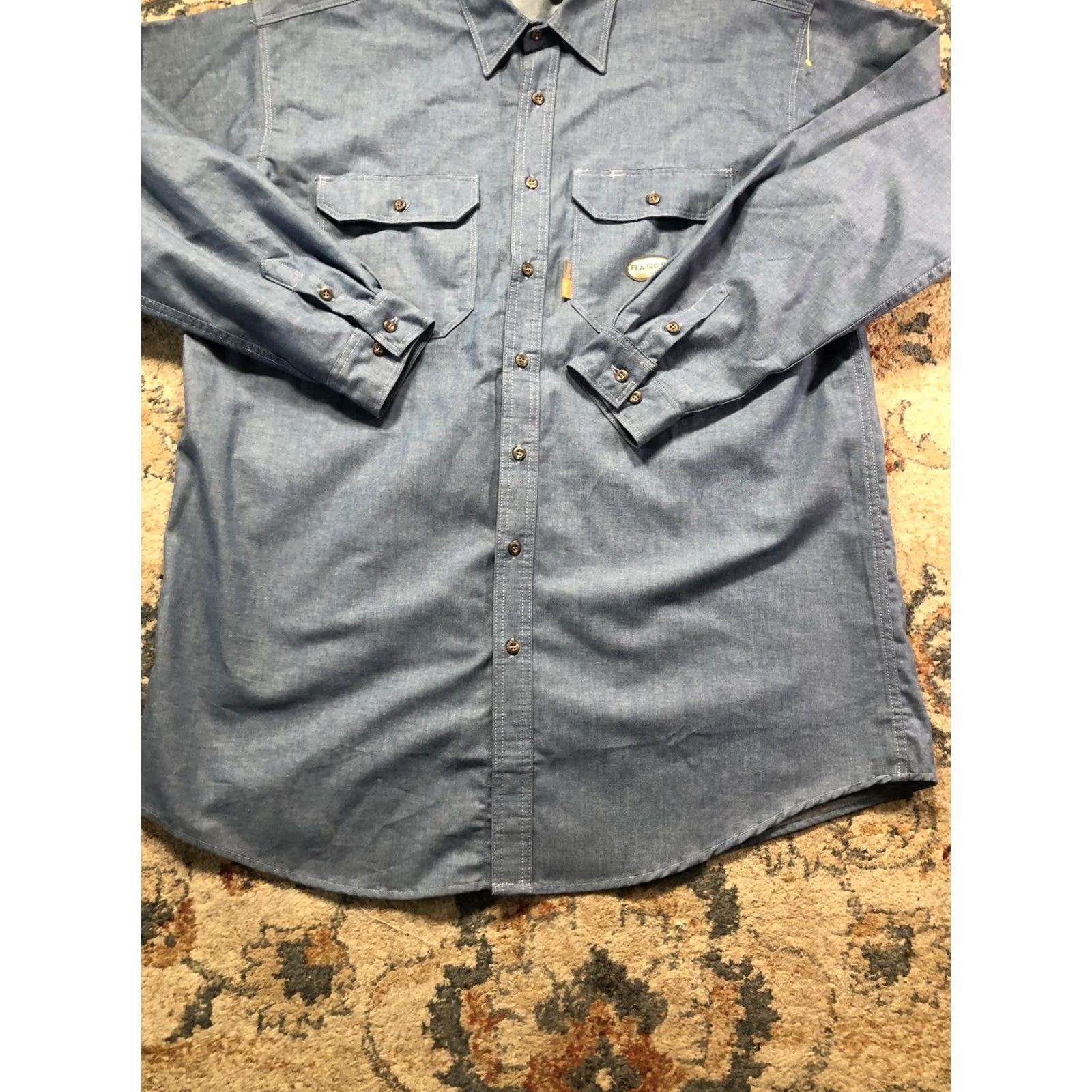Vintage Rasco FR Shirt Mens 2XLT Blue Chambray Flame Resistant Long Sleeve Workwear Size US XXL / EU 58 / 5 - 5 Thumbnail