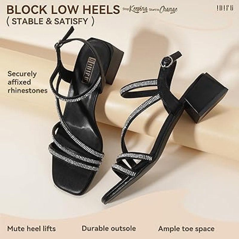 Other Idifu Women's 8.5 Black Silver Rhinestone Block Heel Sandals Size US 8.5 / IT 38.5 - 3 Thumbnail