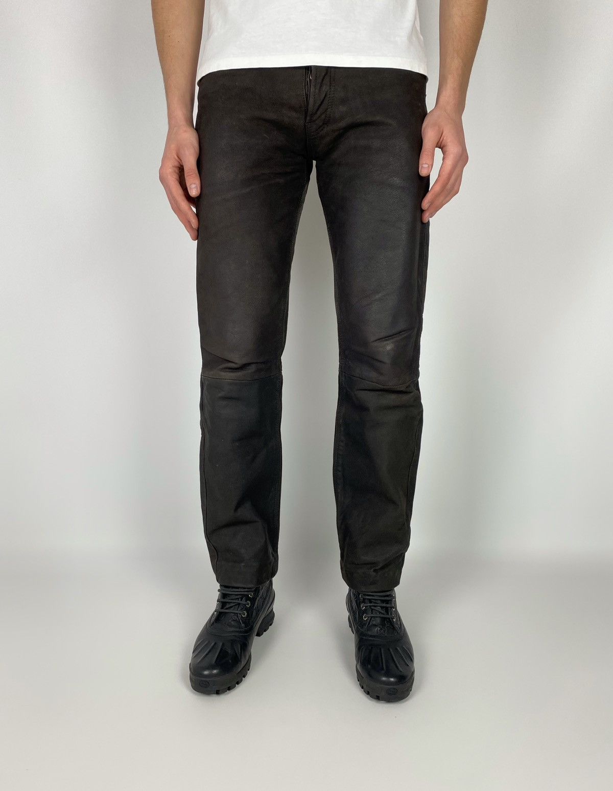Leather 1990’s Vintage Distressed Brown Biker Leather Pants Size US 31 - 2 Thumbnail