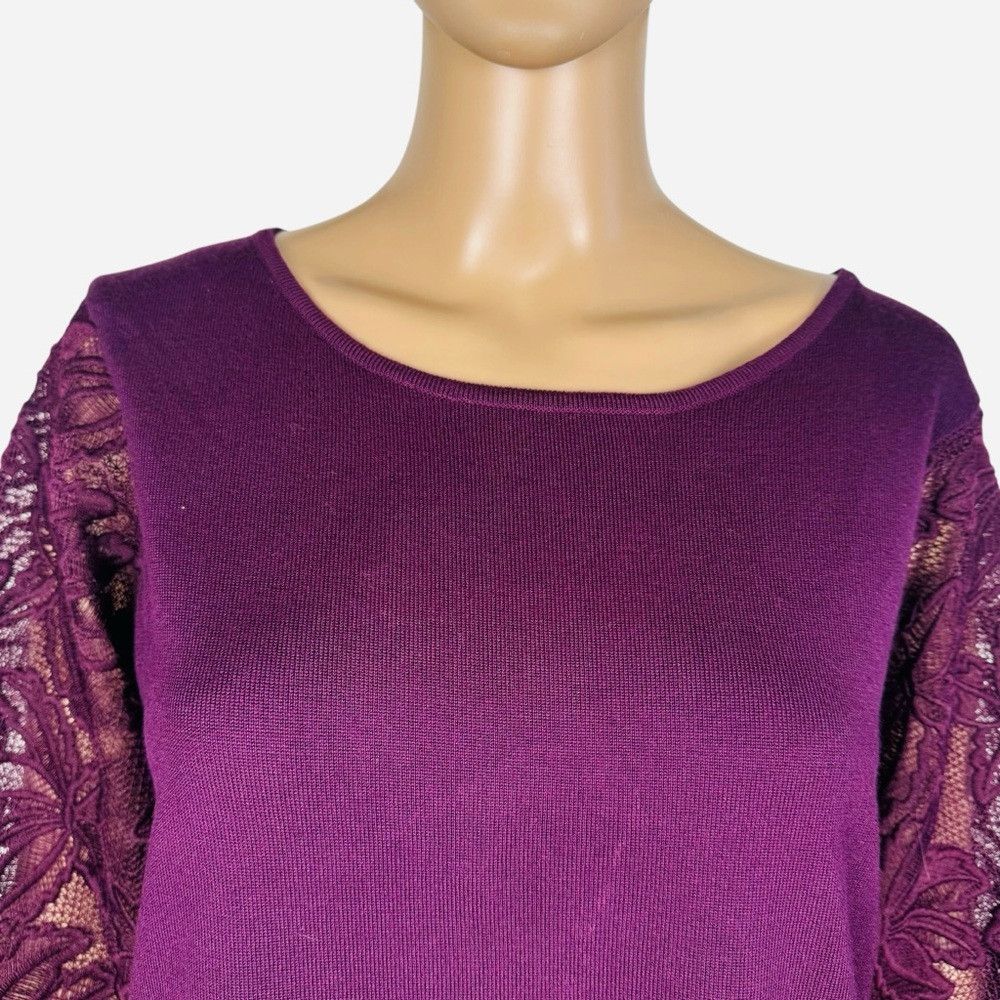 Adrianna Papell NWT New $89 Adrianna Papell Purple Knit Lace Balloon Sleeve Size L / US 10 / IT 46 - 2 Thumbnail
