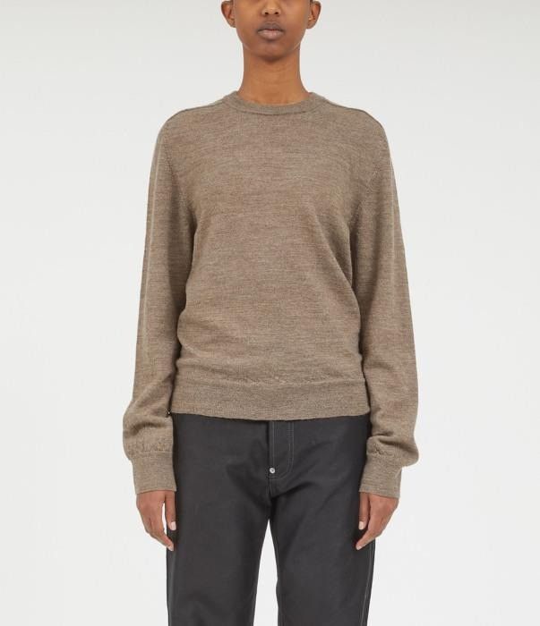 Maison Margiela o1bcso1str0526 555 / Elbow Patch Crewneck Sweater in Walnut Size L / US 10 / IT 46 - 1 Thumbnail