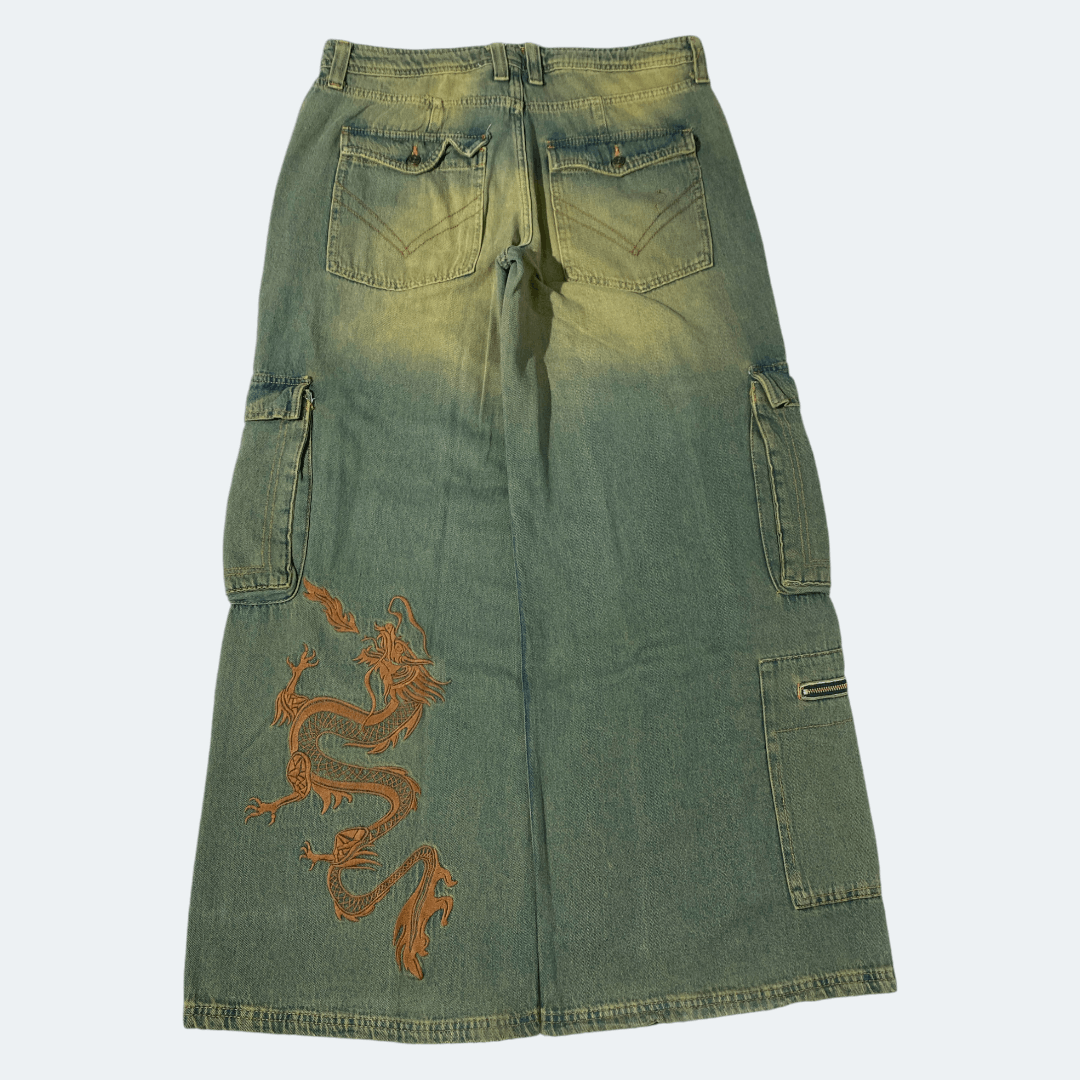 Beauty Beast × JNCO RARE!! Dragon cargo pants multipocket y2k baggy jeans faded Size US 36 / EU 52 - 2 Thumbnail