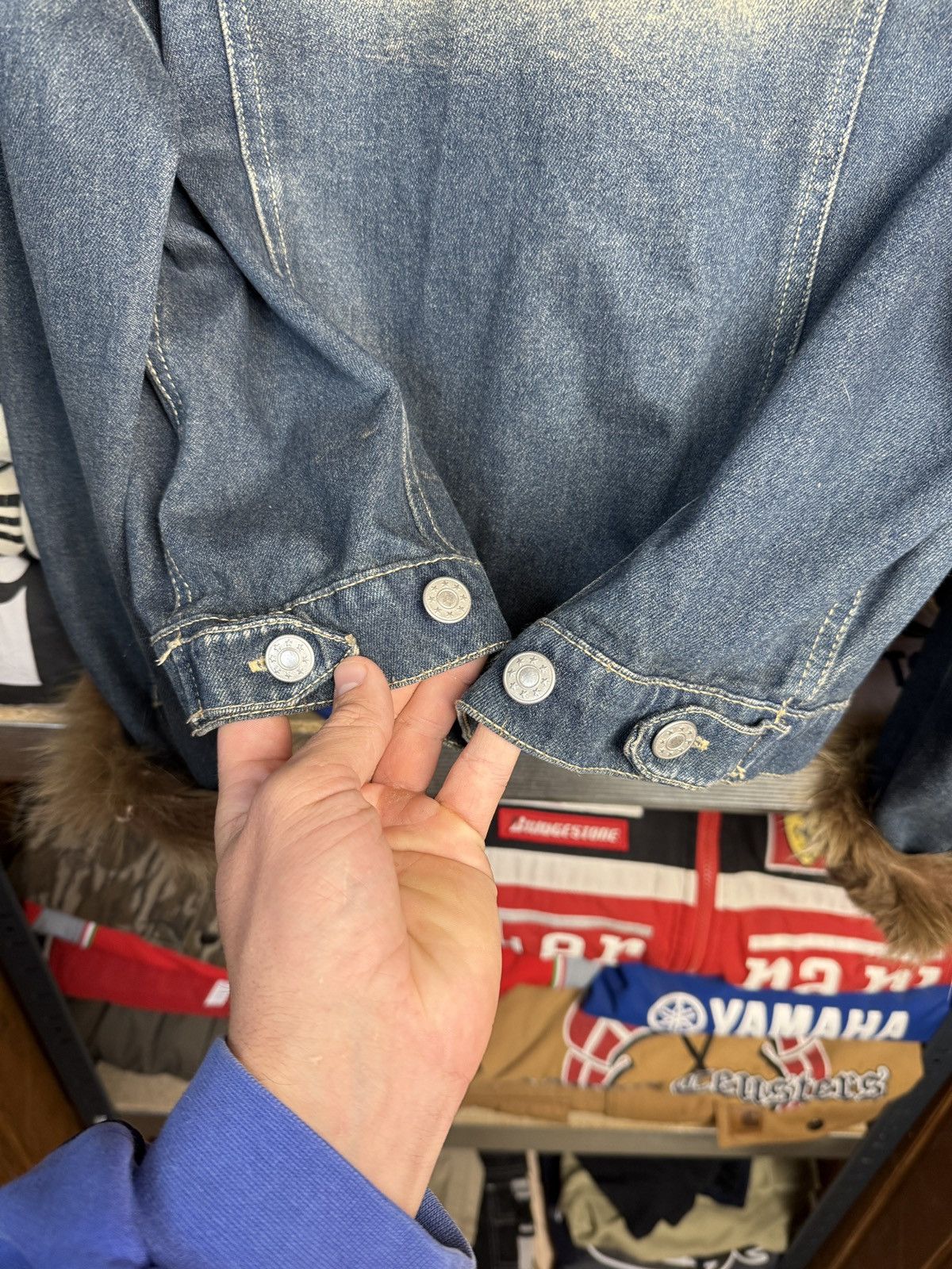 If Six Was Nine Y2K Denim Faux Fur Trim Jacket Distressed Washed Jean Size M / US 6-8 / IT 42-44 - 12 Thumbnail