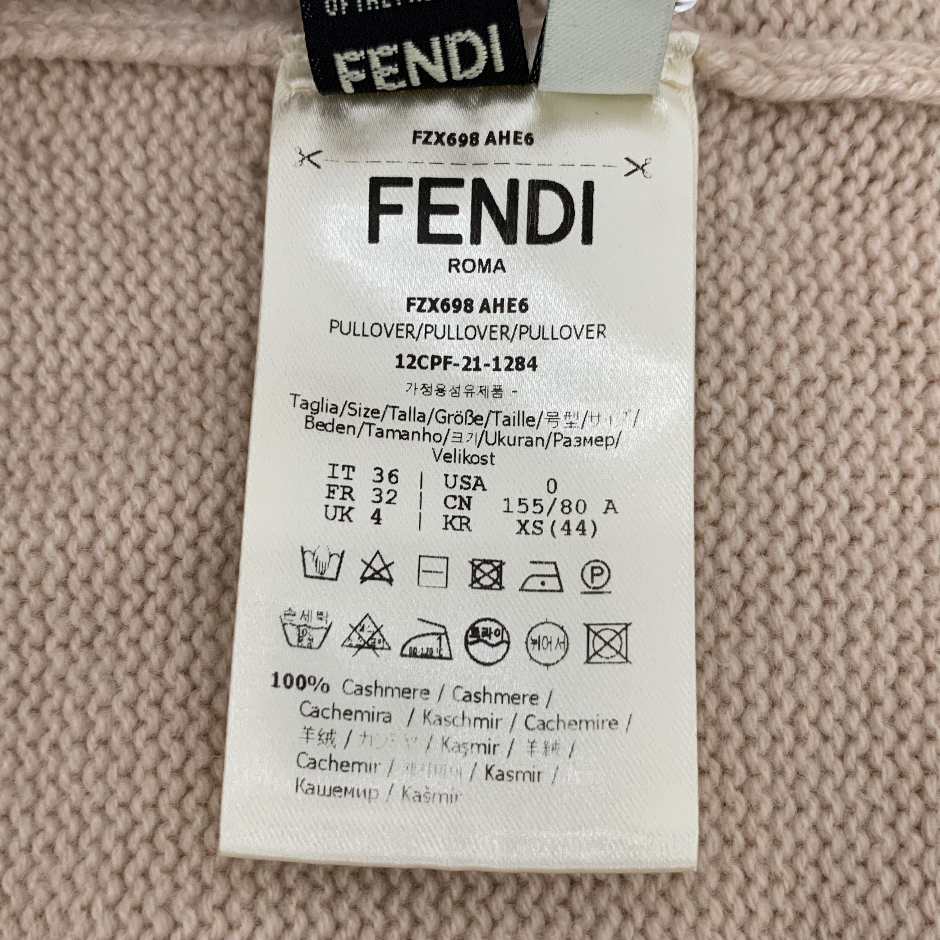 Fendi Fendi Sweater – Blush Logo Cashmere V-Neck (Size XS) Size XS / US 0-2 / IT 36-38 - 4 Thumbnail