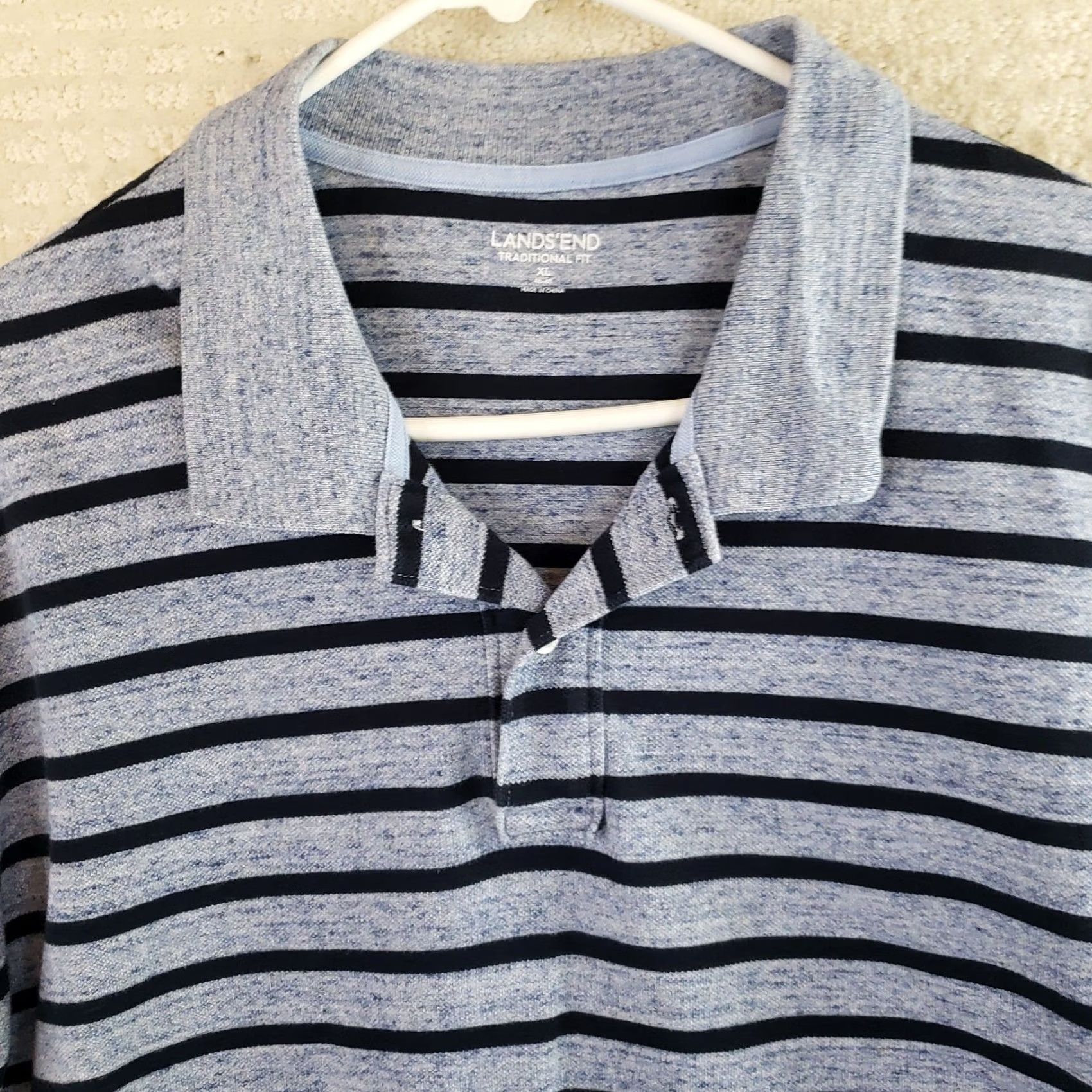 Lands' End Lands' End Polo Shirt Mens XL Grayish Blue Striped 100% Cotton Traditional Fit Shirt Mens XL Blue Striped Polo Size US XL / EU 56 / 4 - 3 Thumbnail