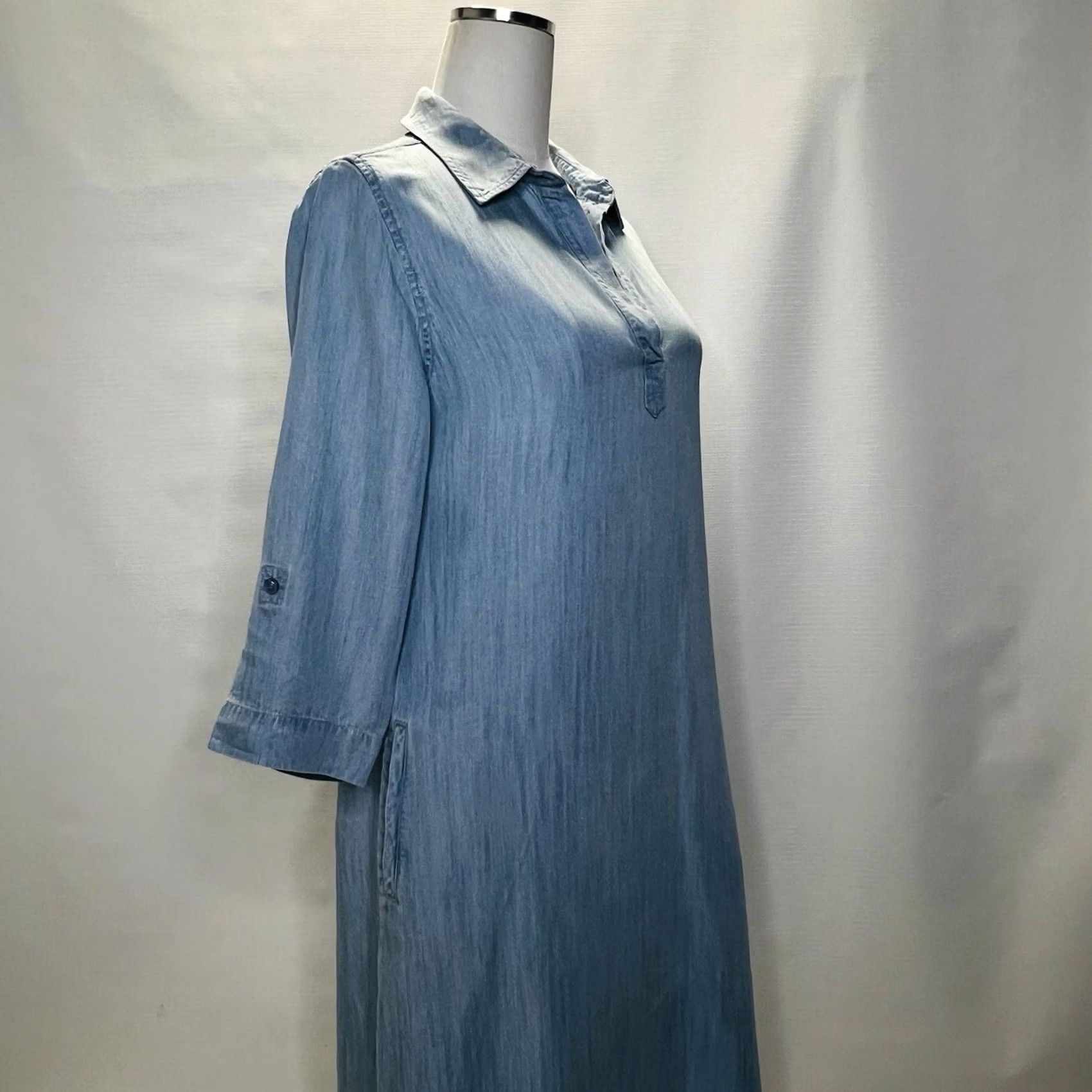 Soft Surroundings Soft Surroundings Shirt Dress Women's Small Blue Chambray V Neck Pockets Lightweight Lyocell Cap Sleeve Solid 100% GENUINE USA SELLER Size S / US 4 / IT 40 - 7 Thumbnail