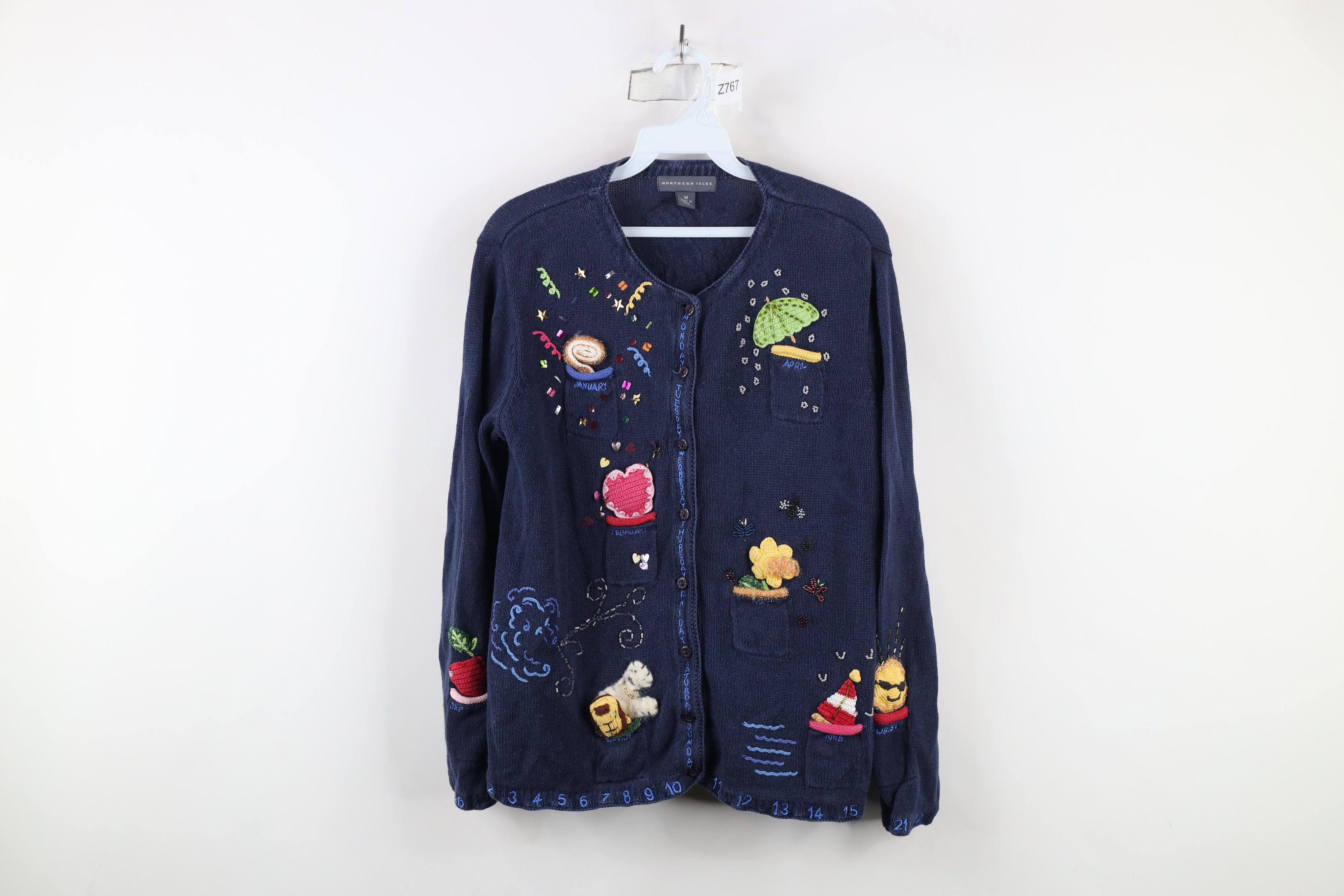 Vintage Vintage 90s Streetwear Calendar Months Cardigan Sweater Size M / US 6-8 / IT 42-44 - 1 Thumbnail
