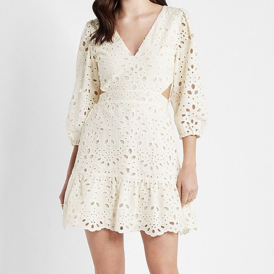 Express Express eyelet cutout tie back mini dress Size S / US 4 / IT 40 - 1 Thumbnail
