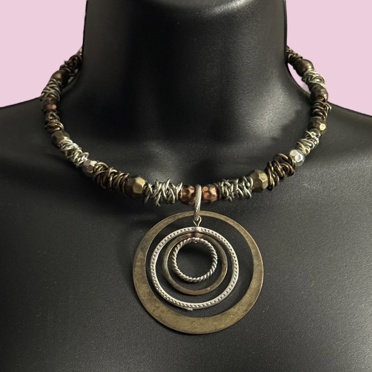 Other Mixed metal bead wired necklace with layered circle pendant Size ONE SIZE - 1 Thumbnail