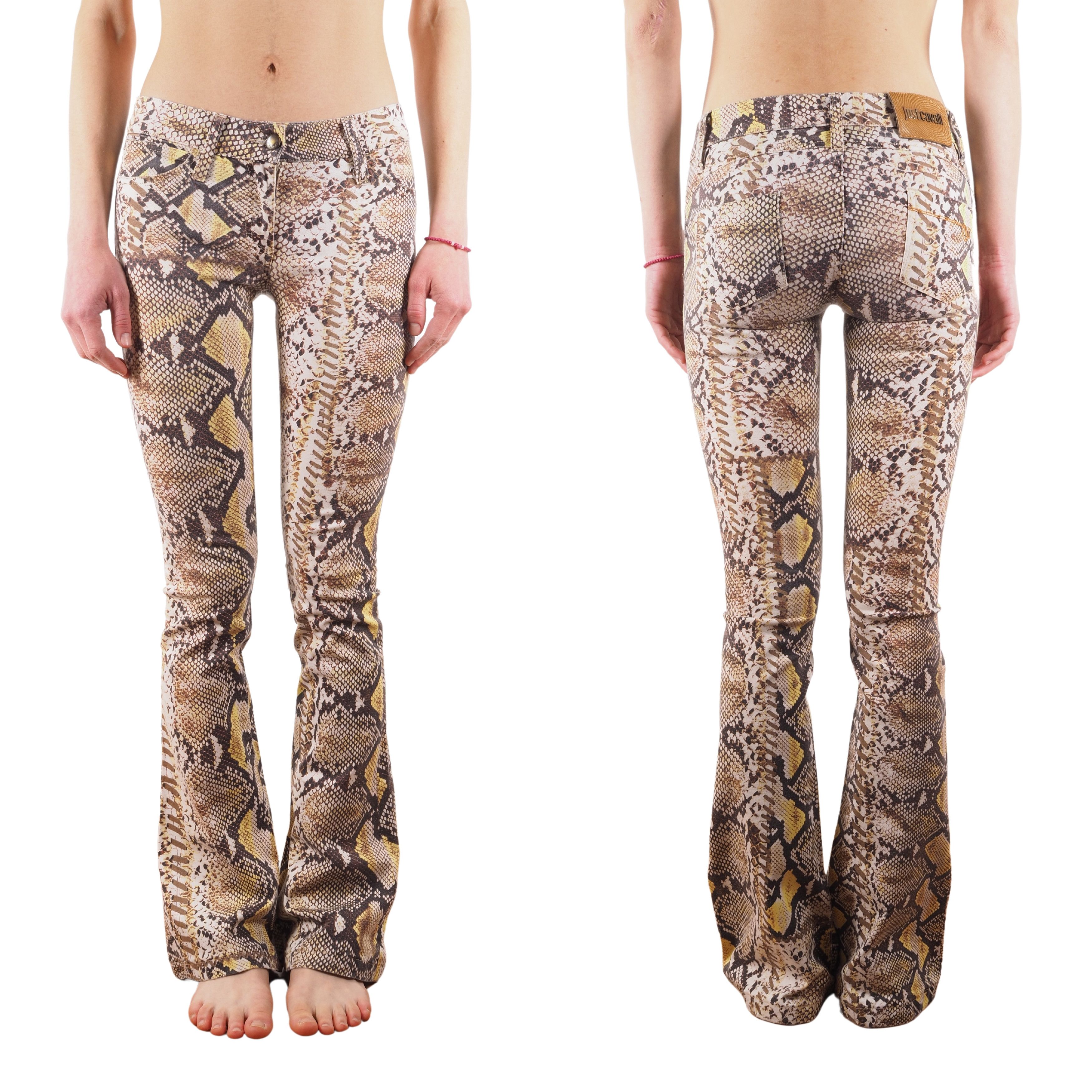image of Roberto Just Cavalli Women Snake Print Flared Jeans Pants (Size 24)