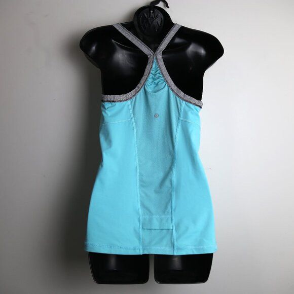 Lululemon Lululemon Run Zoom Singlet Teal Blue Striped Trim Tank Top Size L / US 10 / IT 46 - 3 Thumbnail