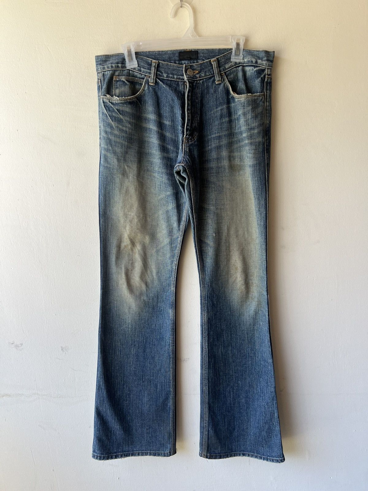 Beams Japan Vintage 90s Beams Japan Aging Dirty Mud Denim Flare Jeans Size US 32 / EU 48 - 2 Thumbnail