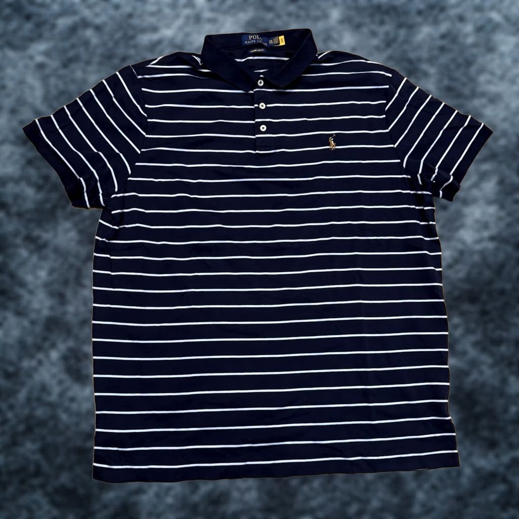 Polo Ralph Lauren Polo Ralph Lauren Polo Shirt Slim Fit Men XL Blue Stripe Pony Short Sleeve Collared Cotton Golf Rugby Walking All Seasons Easy Care Mens Size US XL / EU 56 / 4 - 1 Thumbnail