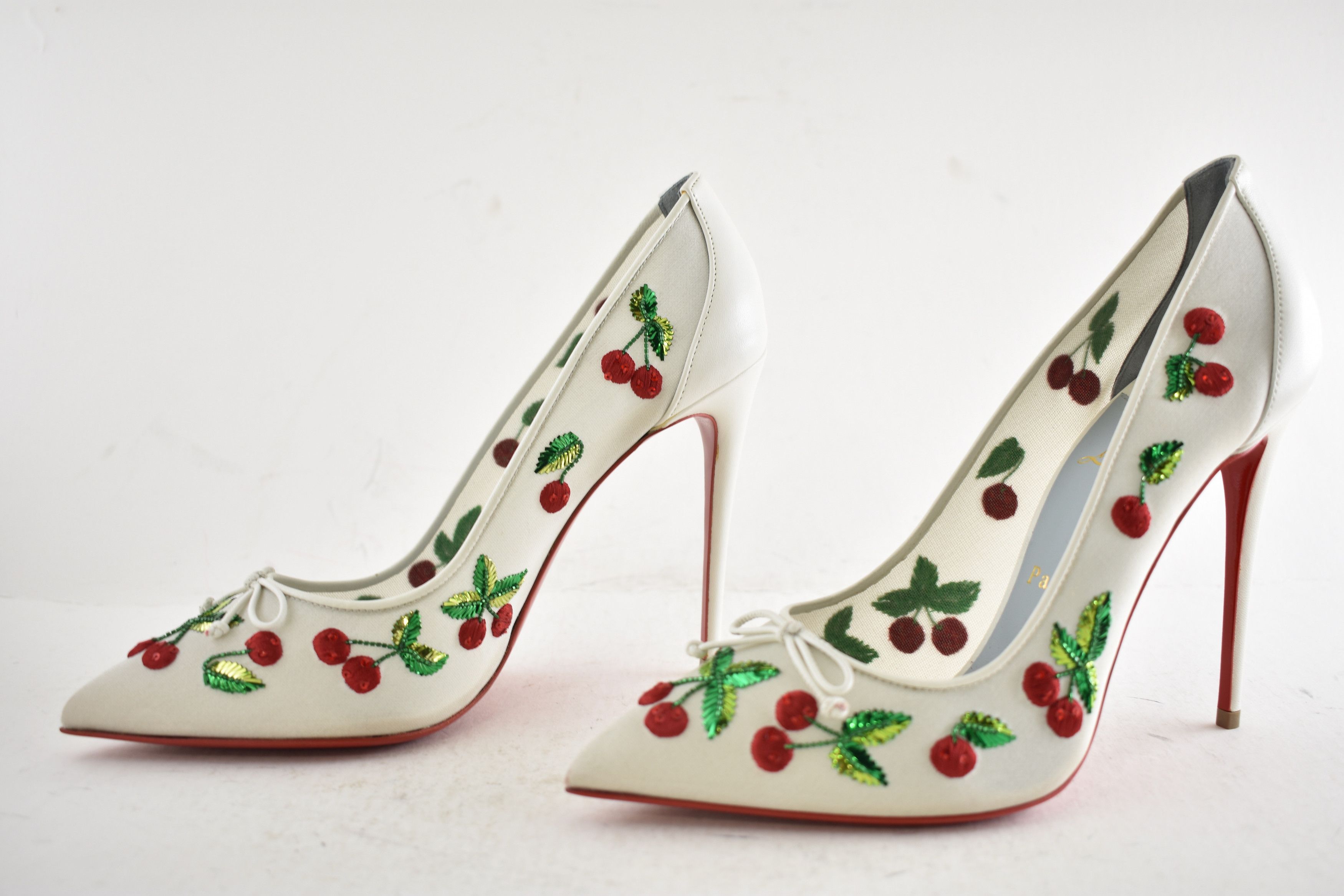 Christian Louboutin Cherrypump 100 Latte White Organza Red Cherry Pump Heel 39.5 Size US 9.5 / IT 39.5 - 18 Thumbnail