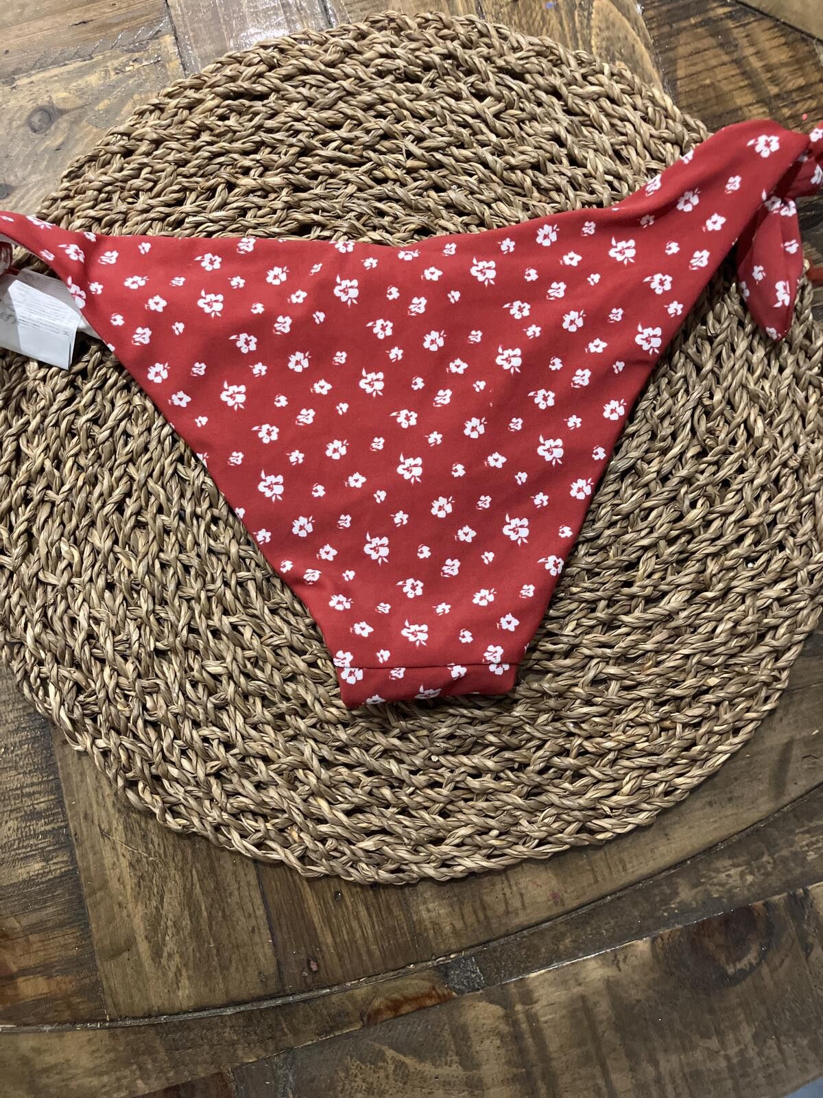 Pink NWT PINK Red Floral Bikini Bottoms with Side Ties Size ONE SIZE - 6 Thumbnail