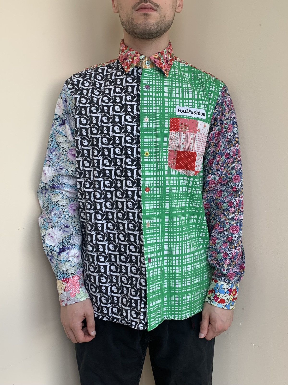 Japanese Brand Foul Fashion Ugly Patchwork Crazy Print Button Up L/S Shirt Size US L / EU 52-54 / 3 - 3 Thumbnail