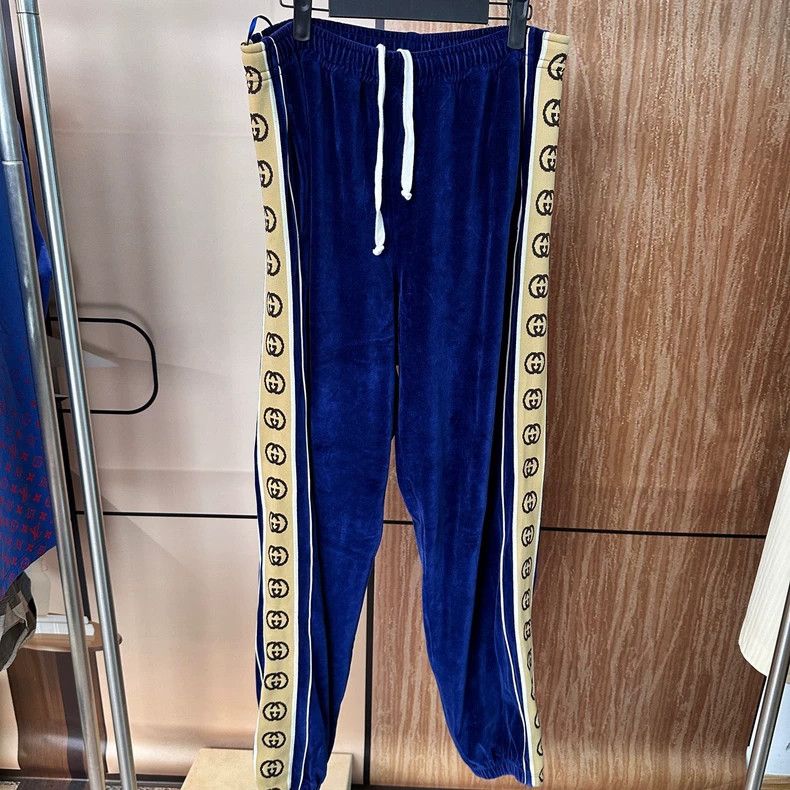 Gucci Gucci Size S Blue double G full-print velvet string label s Size US 32 / EU 48 - 1 Thumbnail