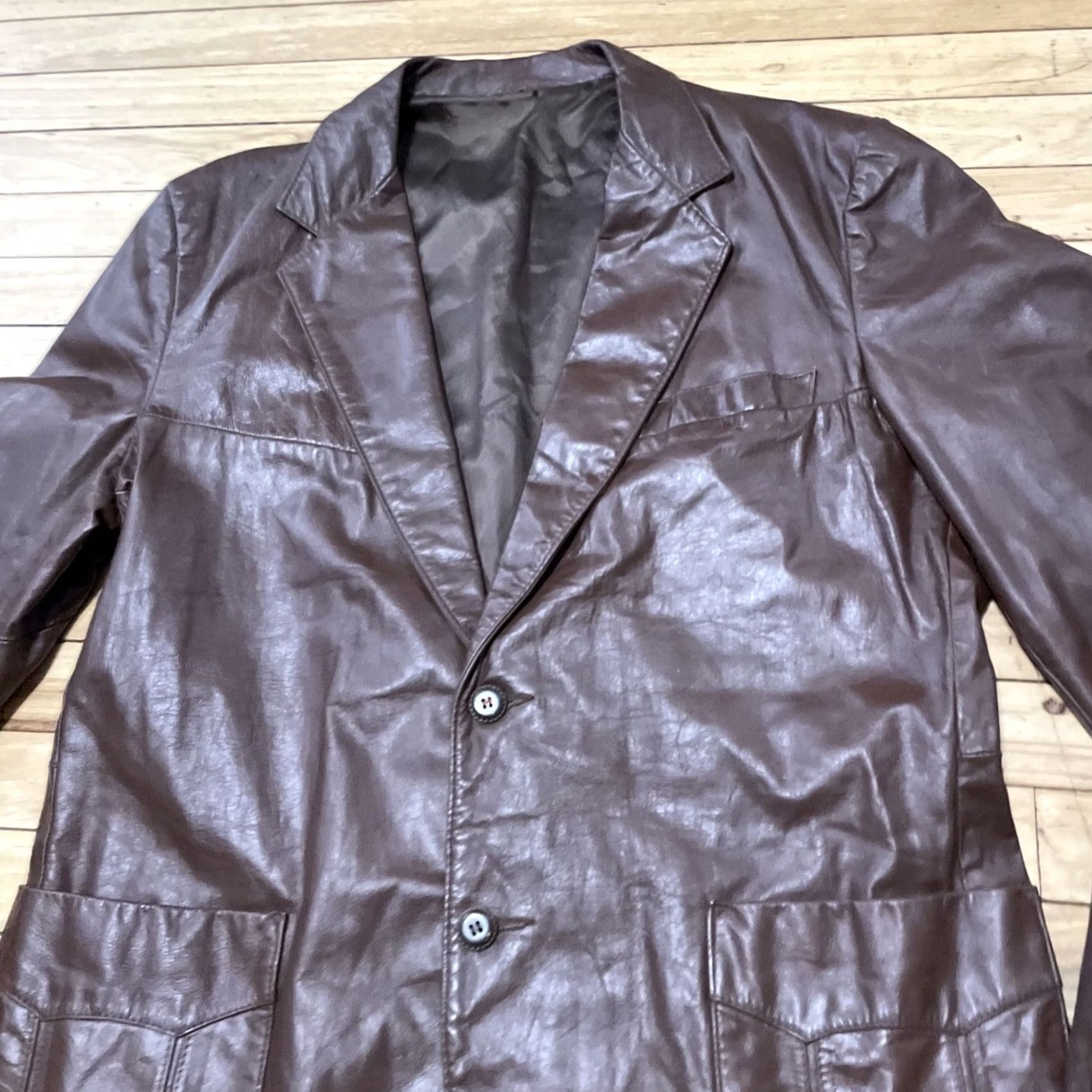 Sears VINTAGE Sears Clipper Mist Men 44 Tall Leather Blazer Jacket Brown 70s Western Chore Style 44T Mens Size 44R - 5 Thumbnail