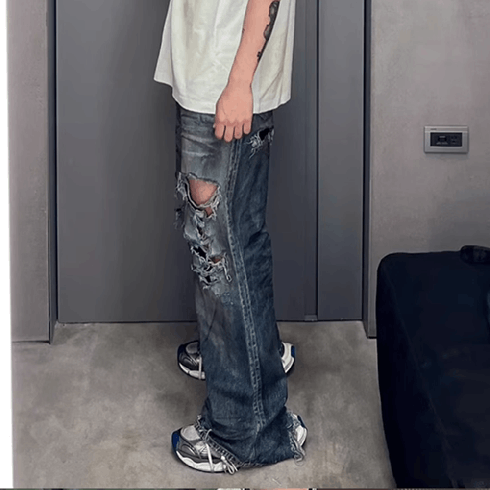 Japanese Brand × Vintage Frayed Damaged Hole Baggy Wide Leg Size US 30 / EU 46 - 9 Thumbnail