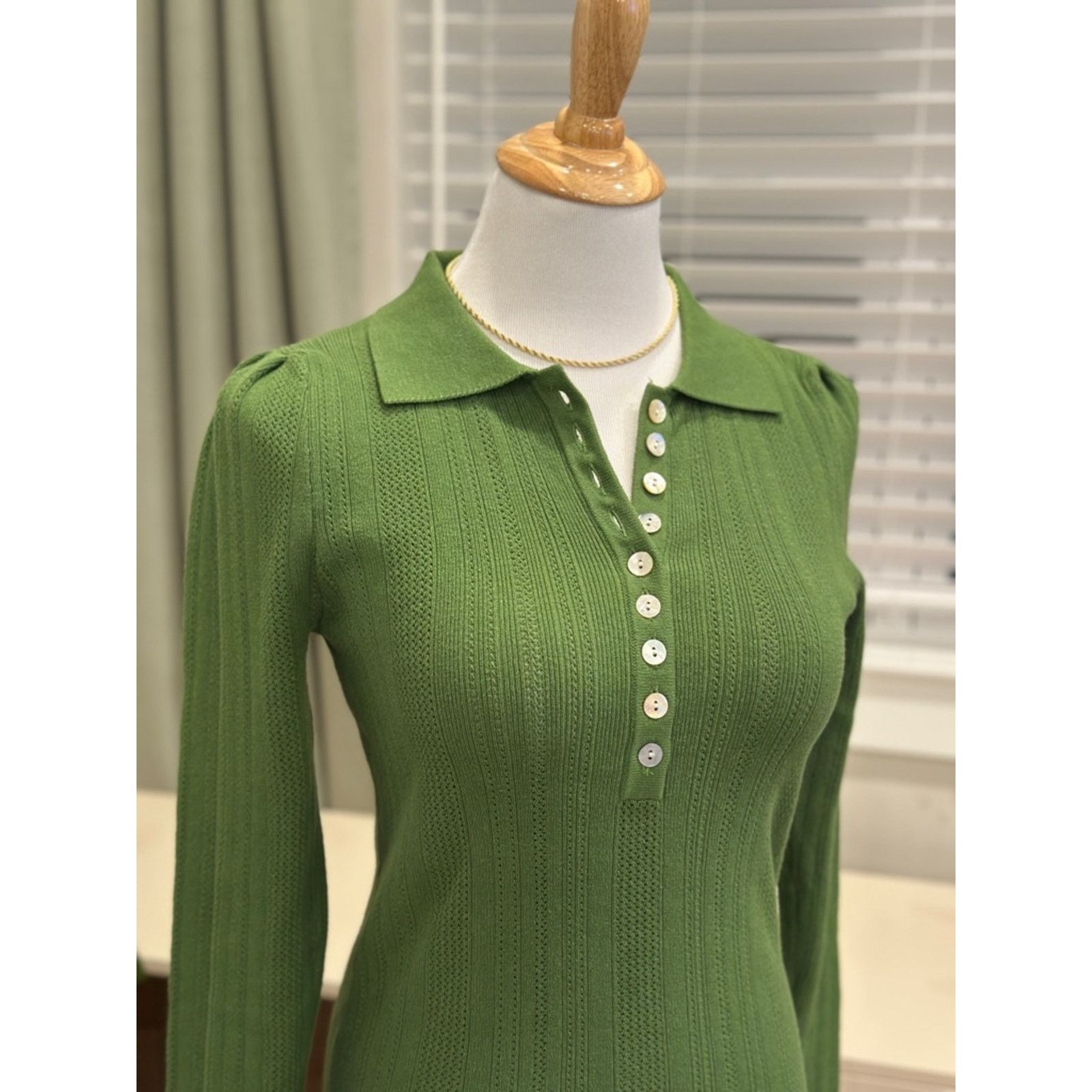 FRNCH FRNCH Green Ribbed Polo Sweater Size M / US 6-8 / IT 42-44 - 2 Thumbnail
