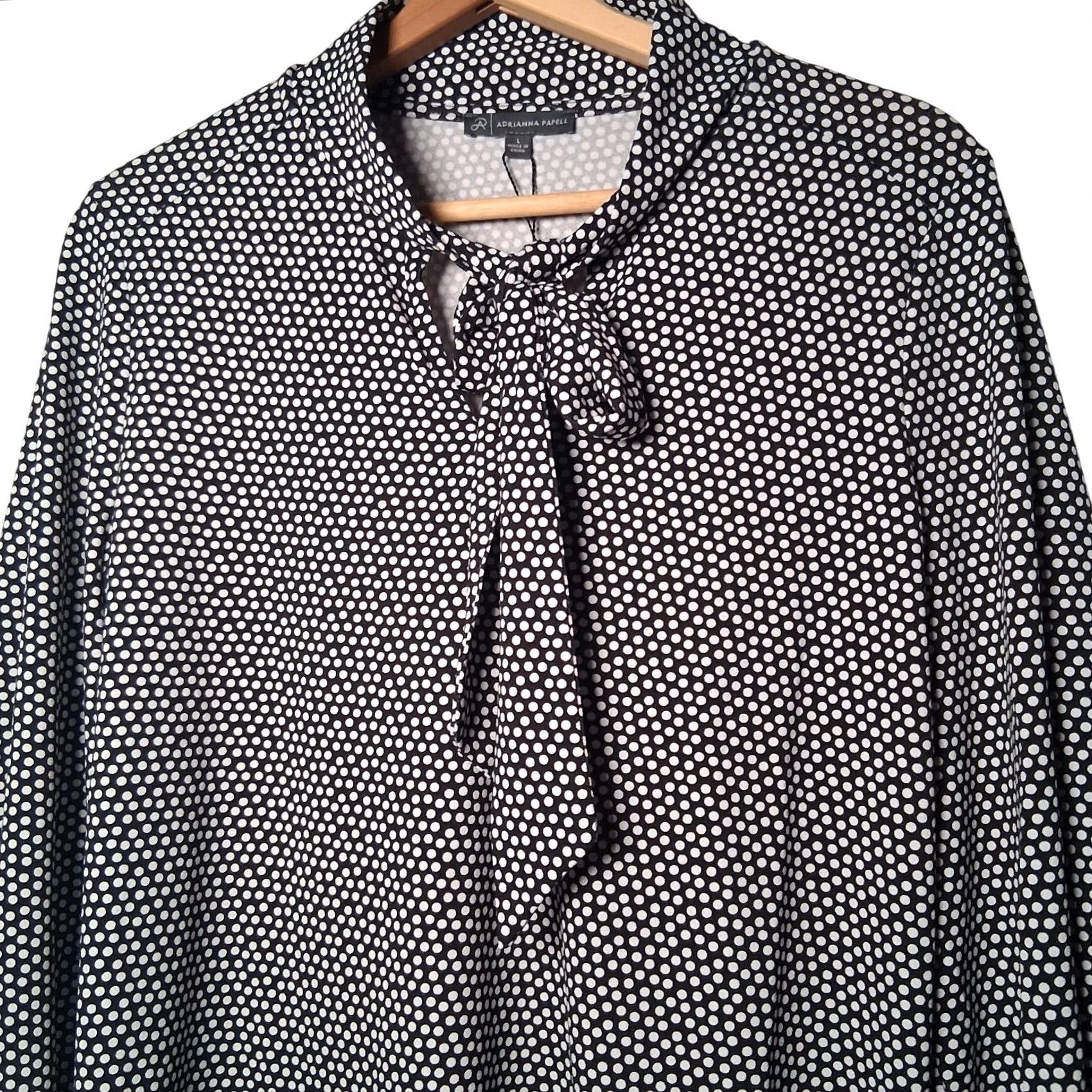 Adrianna Papell Adrianna Papell Blouse L Black Polka Dot Tie Neck Stretch Long Sleeve Woman Regular Size XS? (Note: This line contains non-original info.) Size L / US 10 / IT 46 - 2 Thumbnail